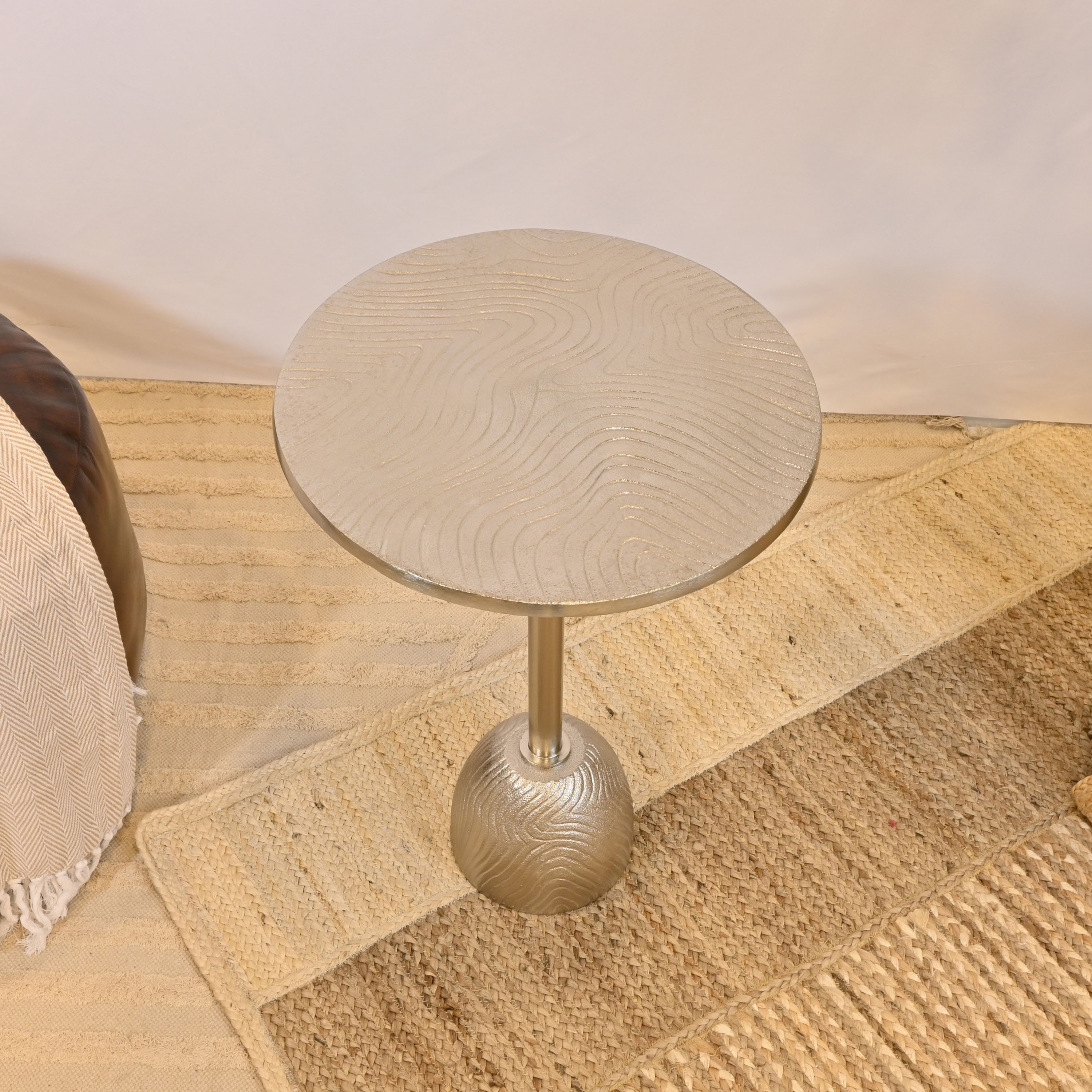 Crafted by Lifestyle Textured Metal Top Side Table with Pedestal Base - 40x60 cms-furniture-livingroom-sideandendtables-image-2