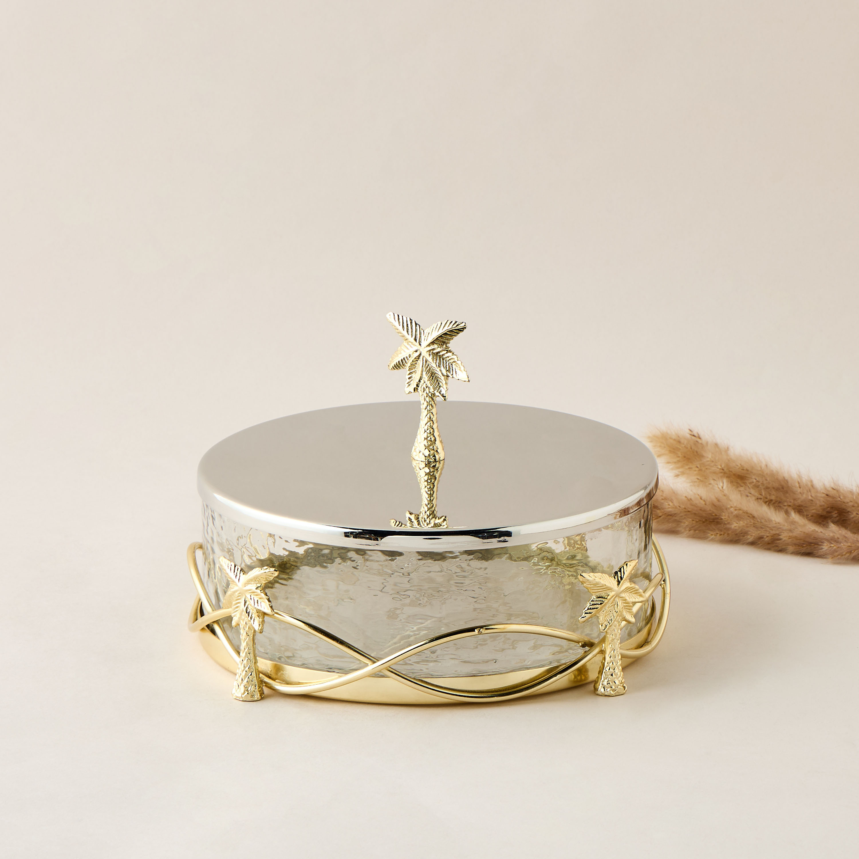Palm Tree Accent Decorative Box with Lid - 24x24x15 cms-household-decor-boxesandtrays-image-1