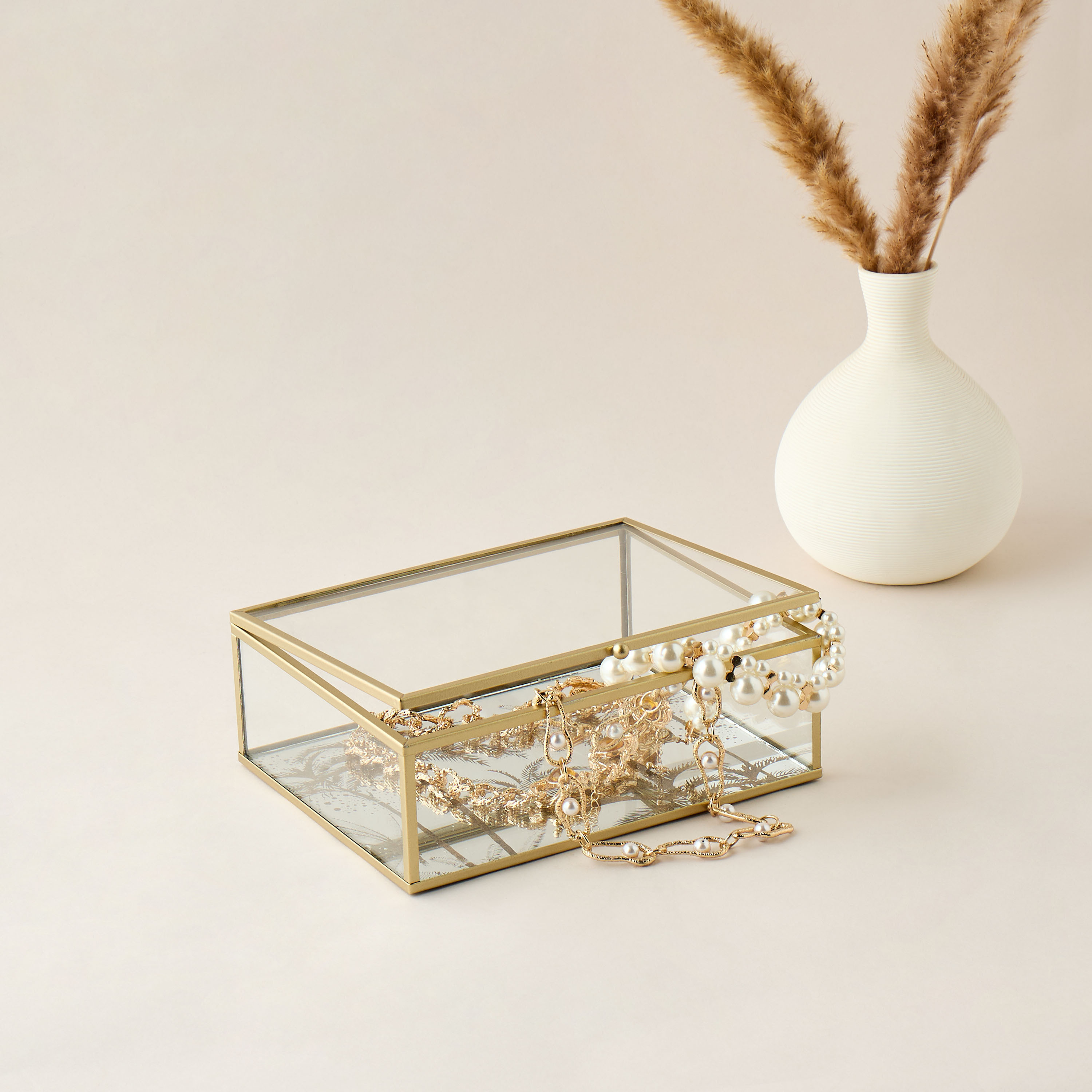 Decorative Palm Tree Print Glass Box - 20x7 cms-household-decor-boxesandtrays-image-1