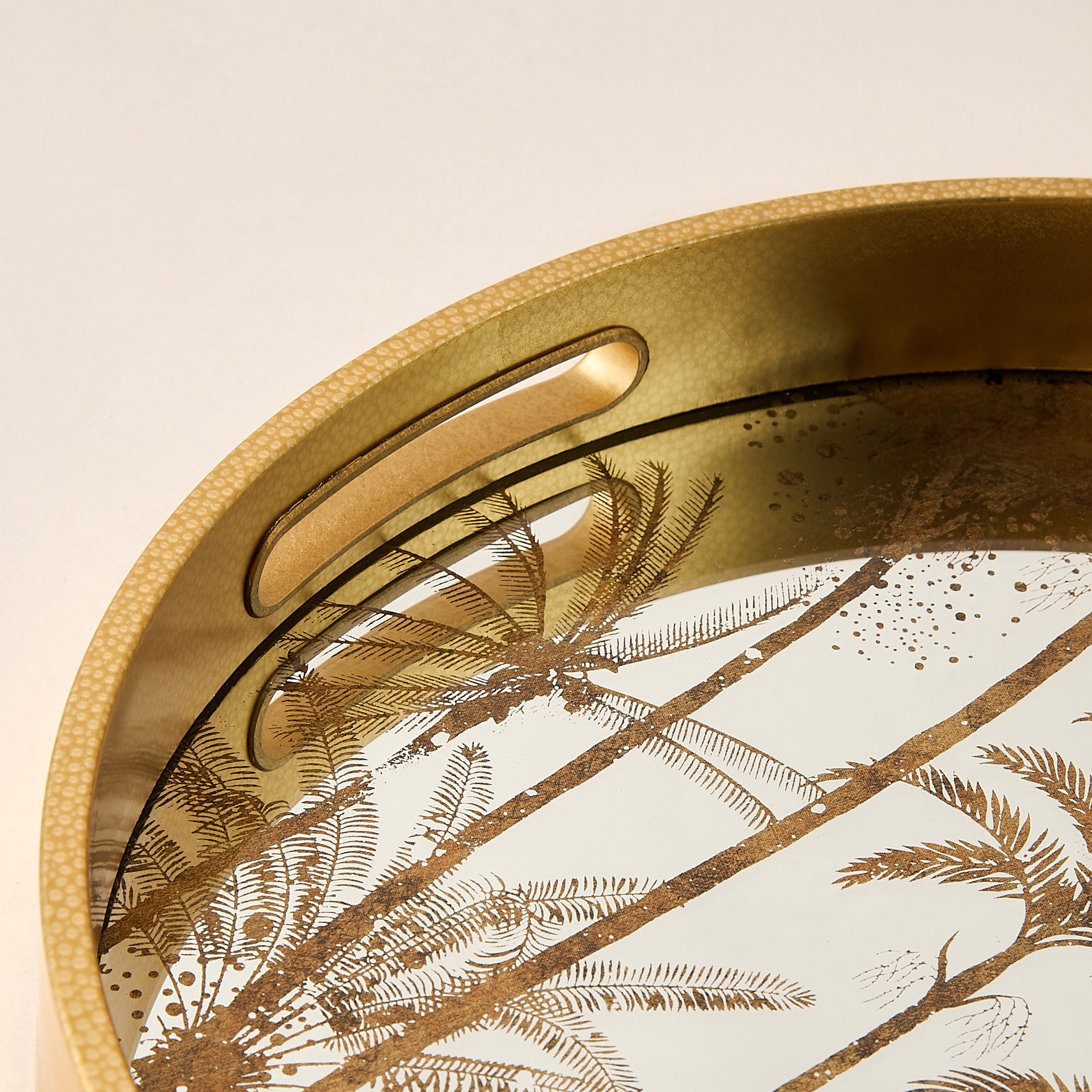 Palm Tree Print Round Decorative Tray with Cutout Handle - 30x30 cms-household-decor-boxesandtrays-image-3