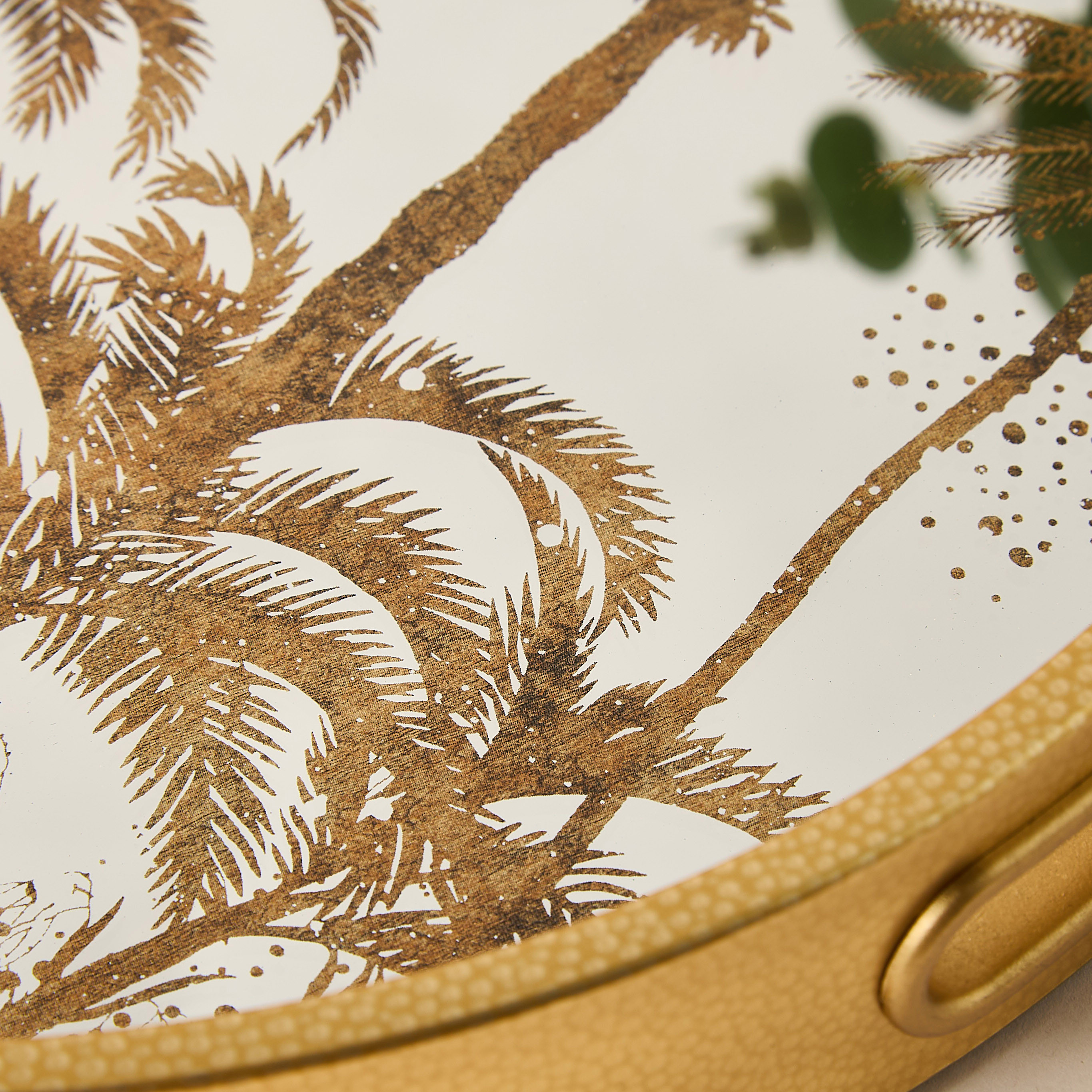 Palm Tree Print Round Decorative Tray with Cutout Handle - 30x30 cms-household-decor-boxesandtrays-image-4