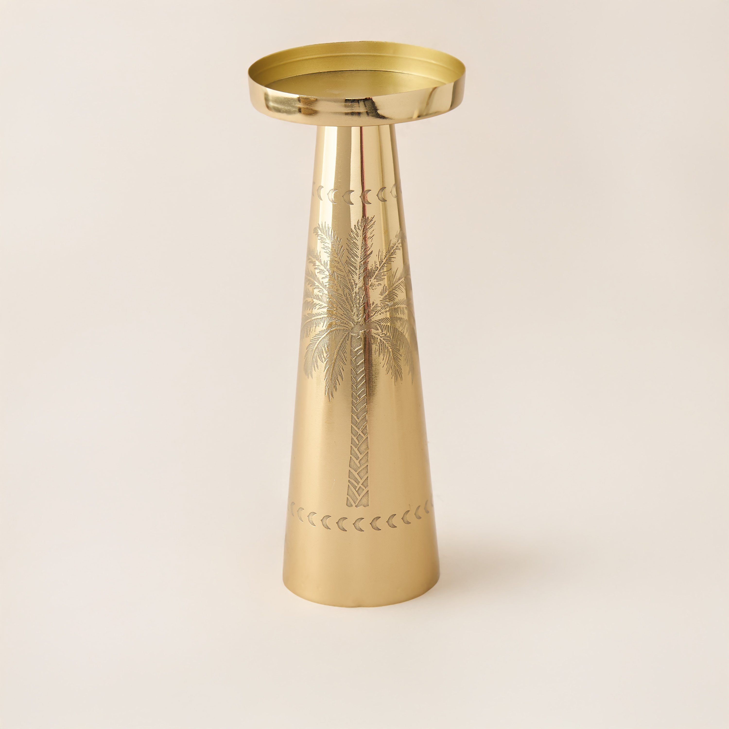Palm Tree Engraved Metal Pillar Candleholder - 26 cms-household-decor-candleholdersandlanterns-image-1