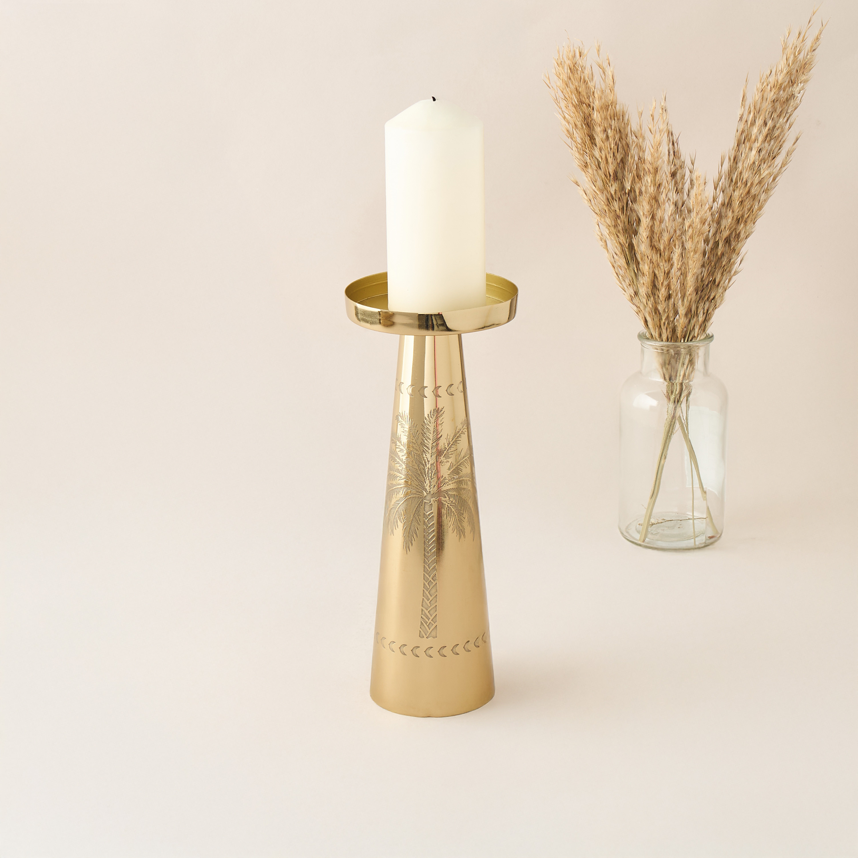 Palm Tree Engraved Metal Pillar Candleholder - 26 cms-household-decor-candleholdersandlanterns-image-2