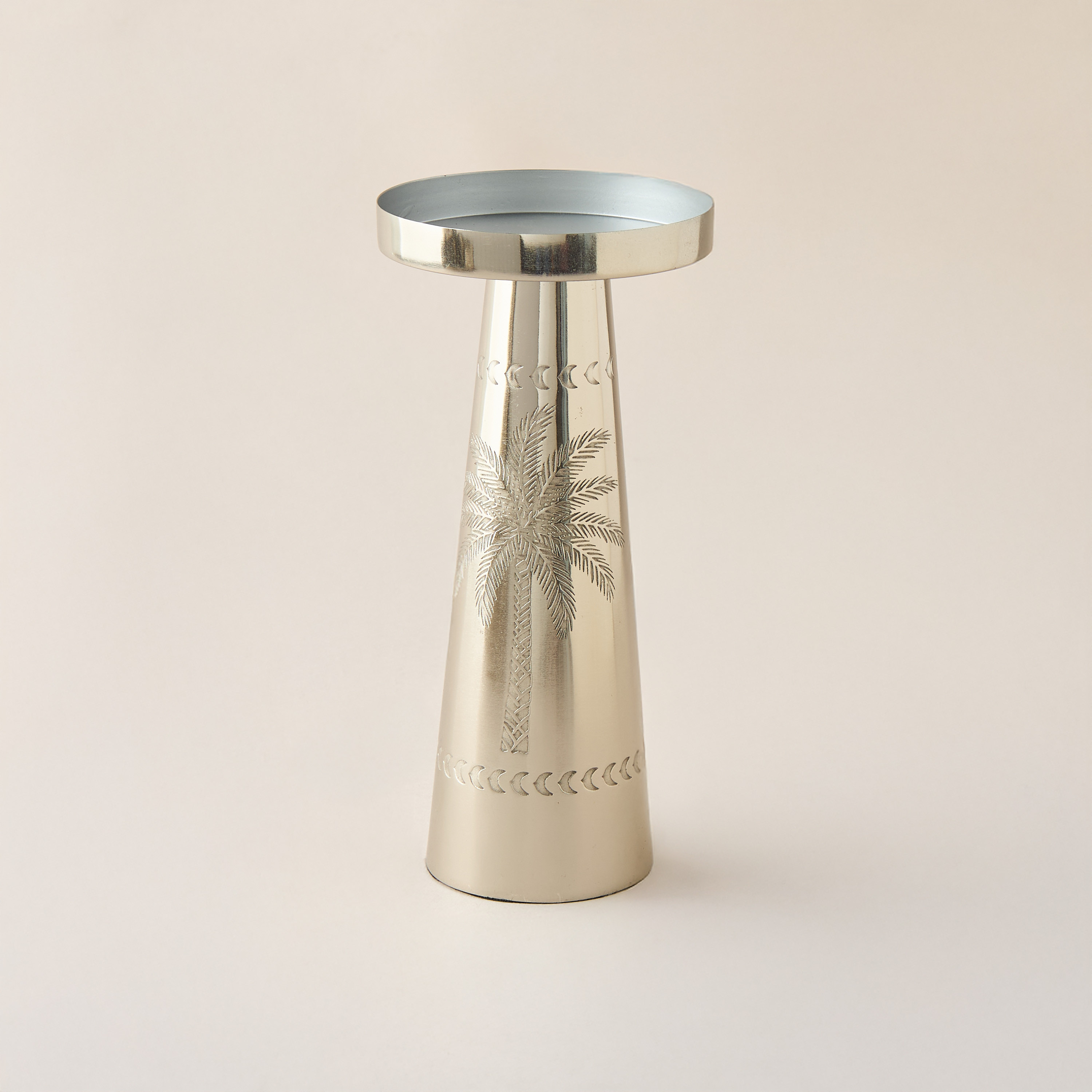 Palm Tree Engraved Metal Pillar Candleholder - 21 cms-household-decor-candleholdersandlanterns-image-1