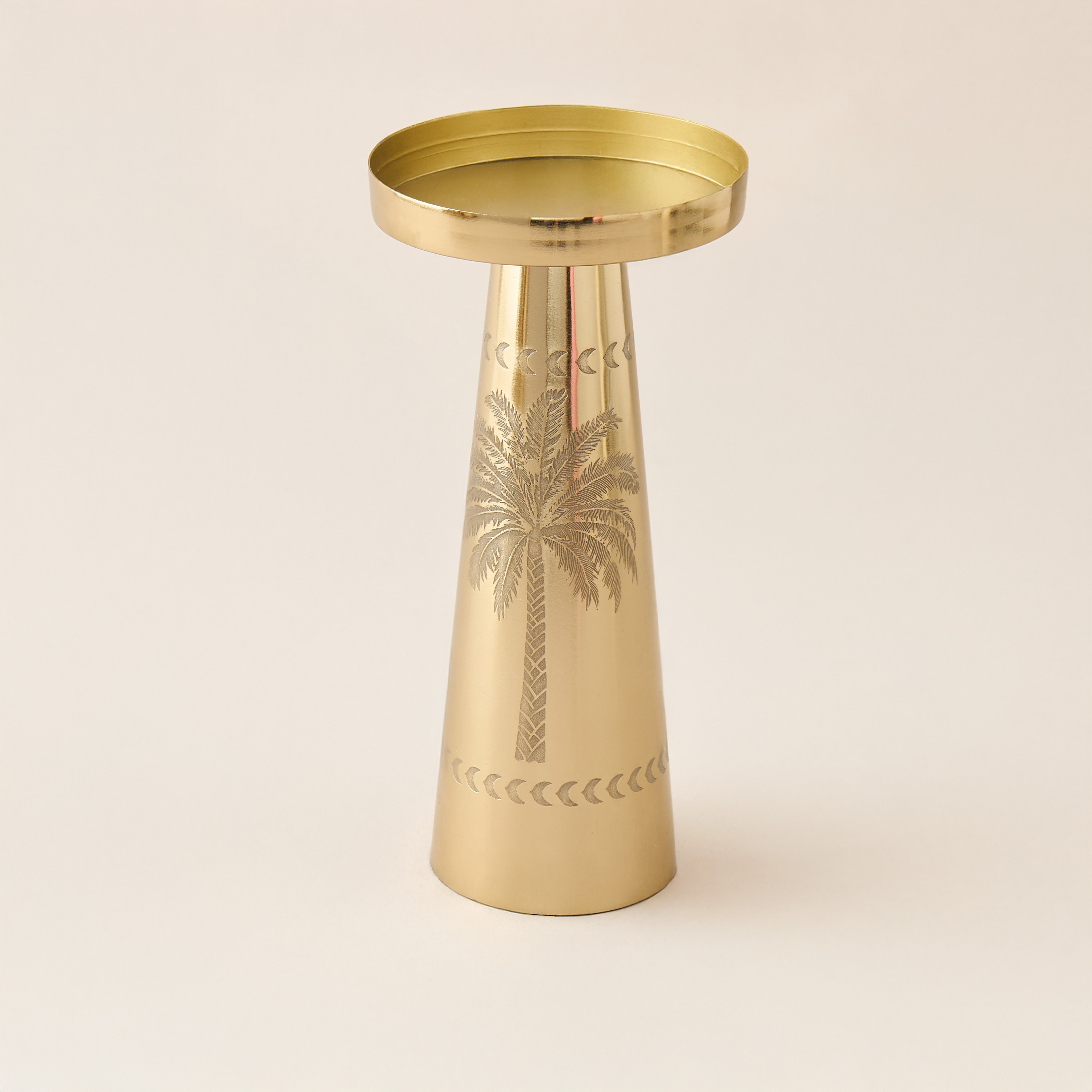 Palm Tree Engraved Metal Pillar Candleholder - 21 cms-household-decor-candleholdersandlanterns-image-1