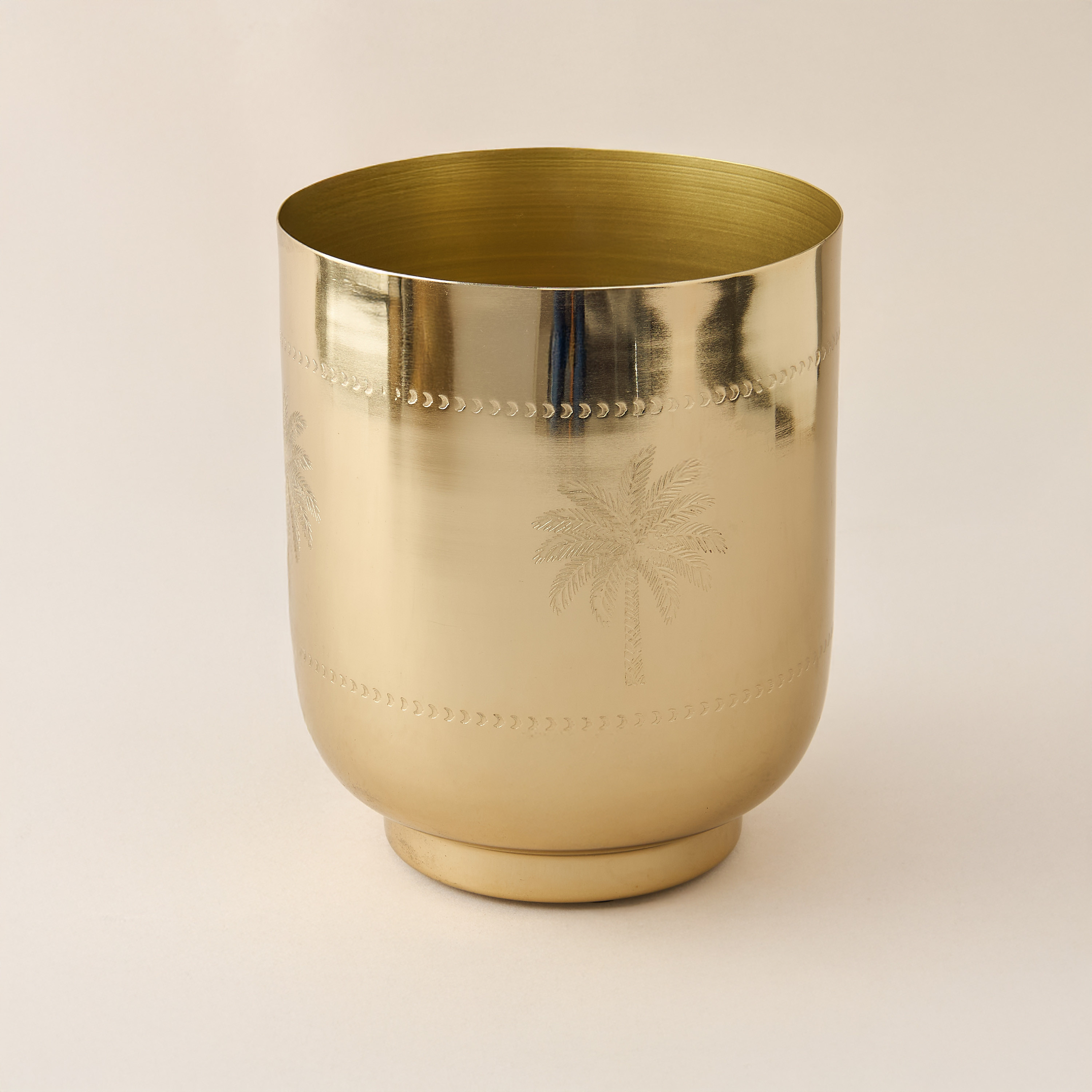 Palm Tree Engraved Metal Planter - 21 cms-household-gardenandoutdoor-potsandplanters-image-1