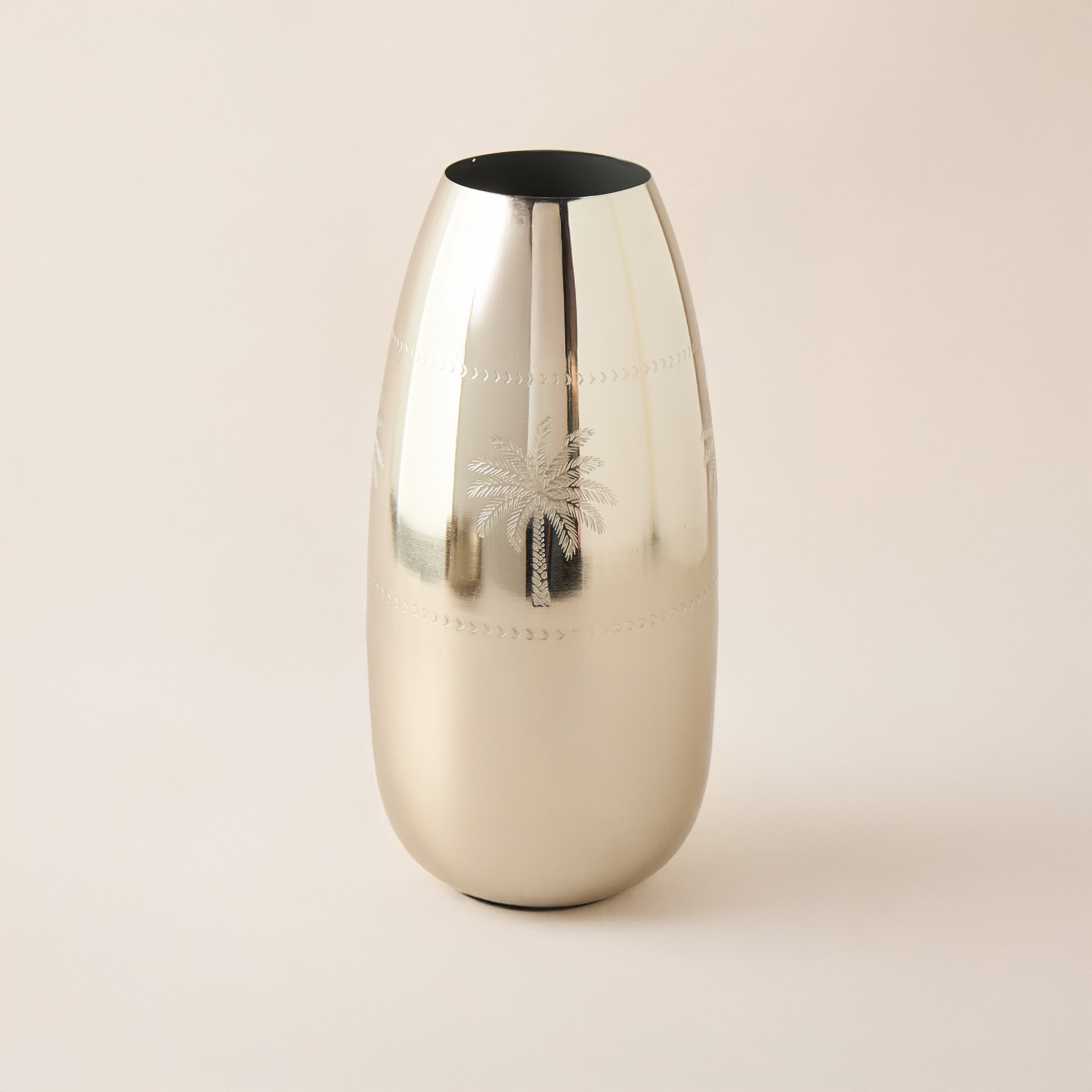 Palm Tree Engraved Metal Vase - 14x14x30 cms-household-decor-vasesandbowls-image-1