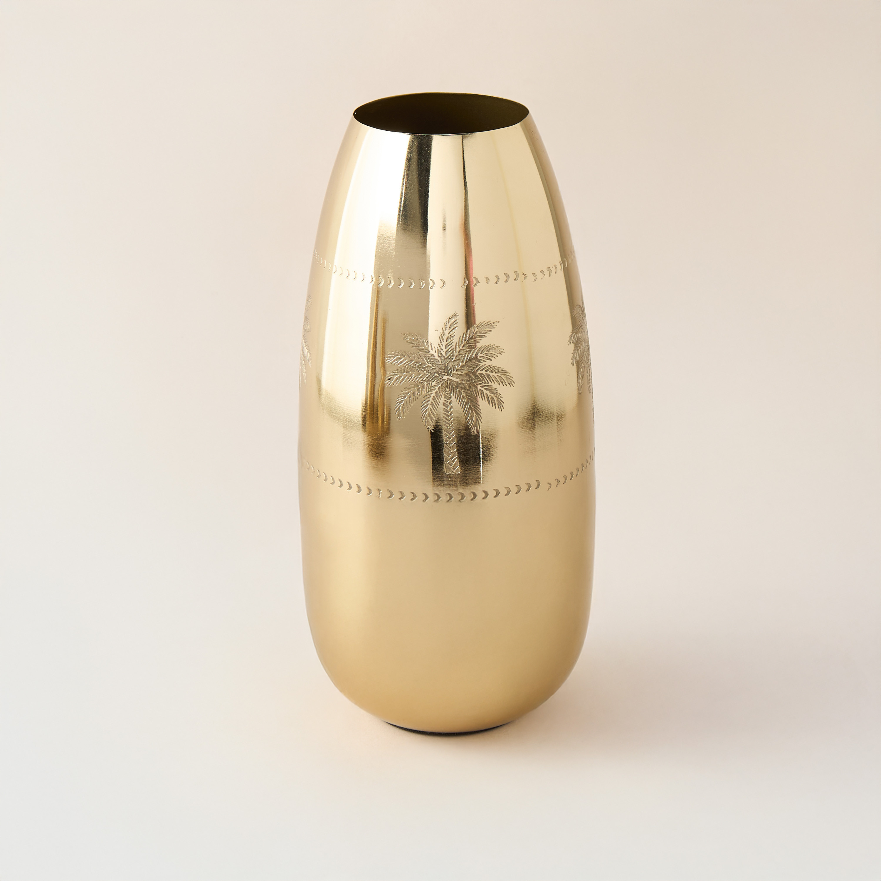 Palm Tree Engraved Metal Vase - 14x14x30 cms-household-decor-vasesandbowls-image-1