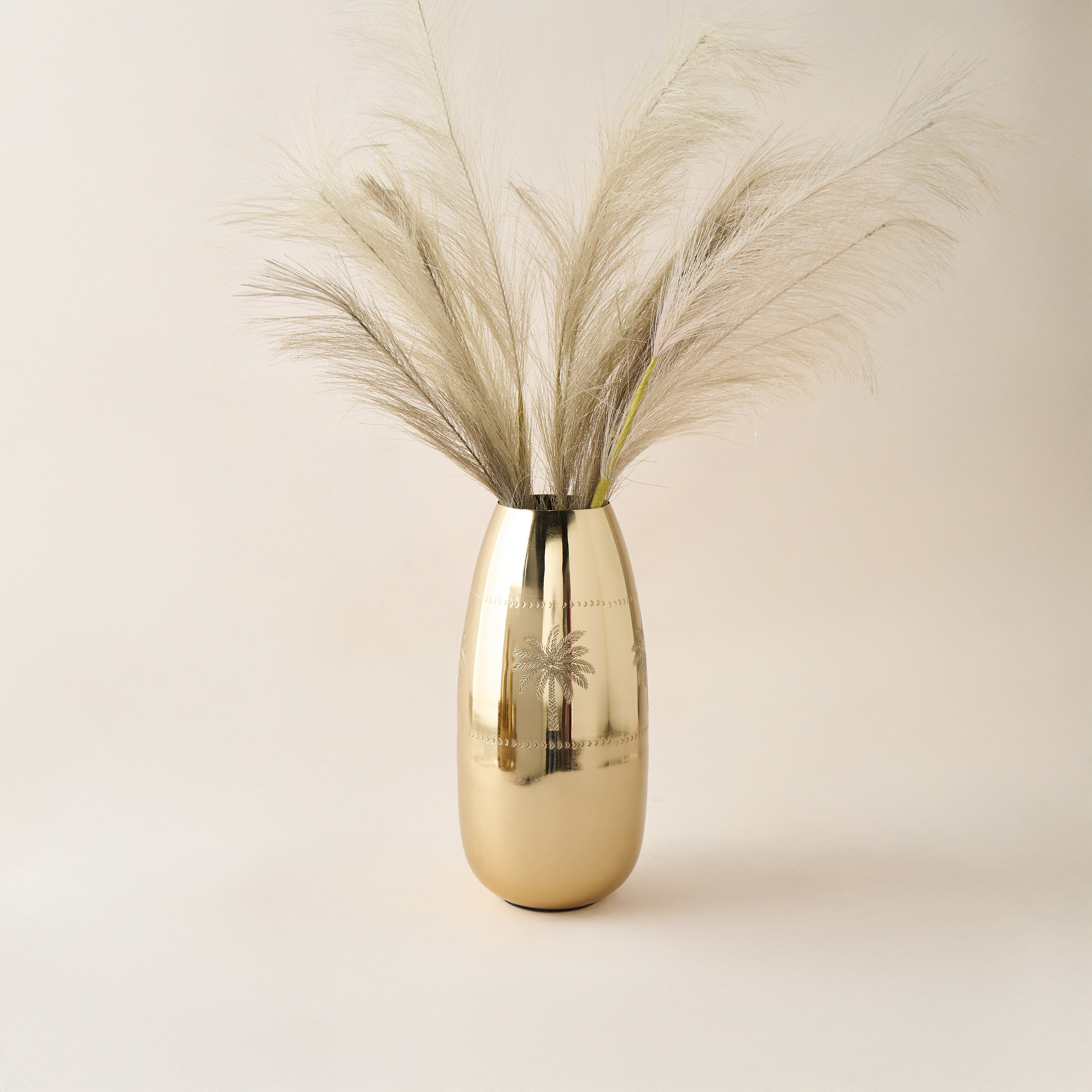 Palm Tree Engraved Metal Vase - 14x14x30 cms-household-decor-vasesandbowls-image-2