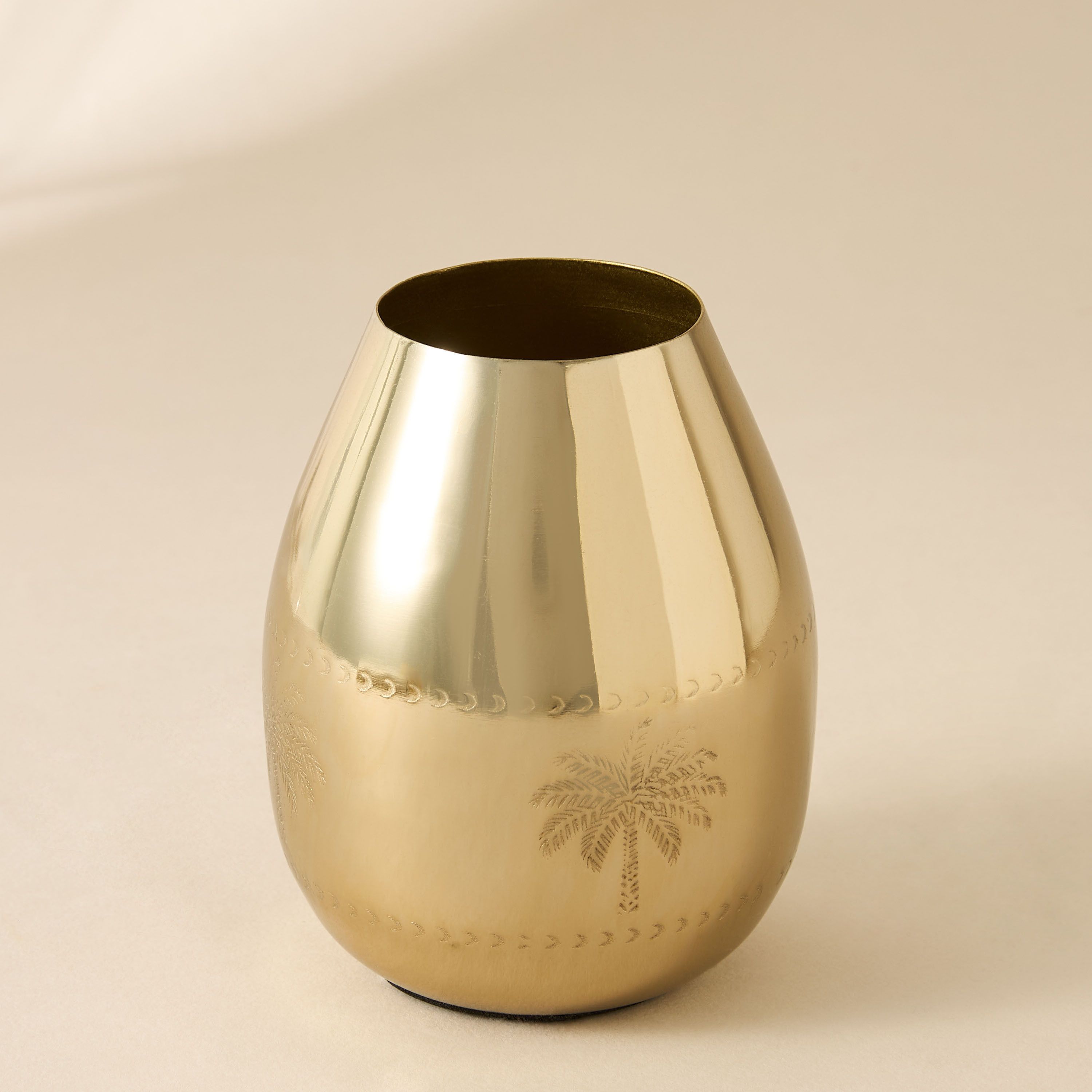 Palm Tree Engraved Metal Vase - 8x8x10 cms-household-decor-vasesandbowls-image-2