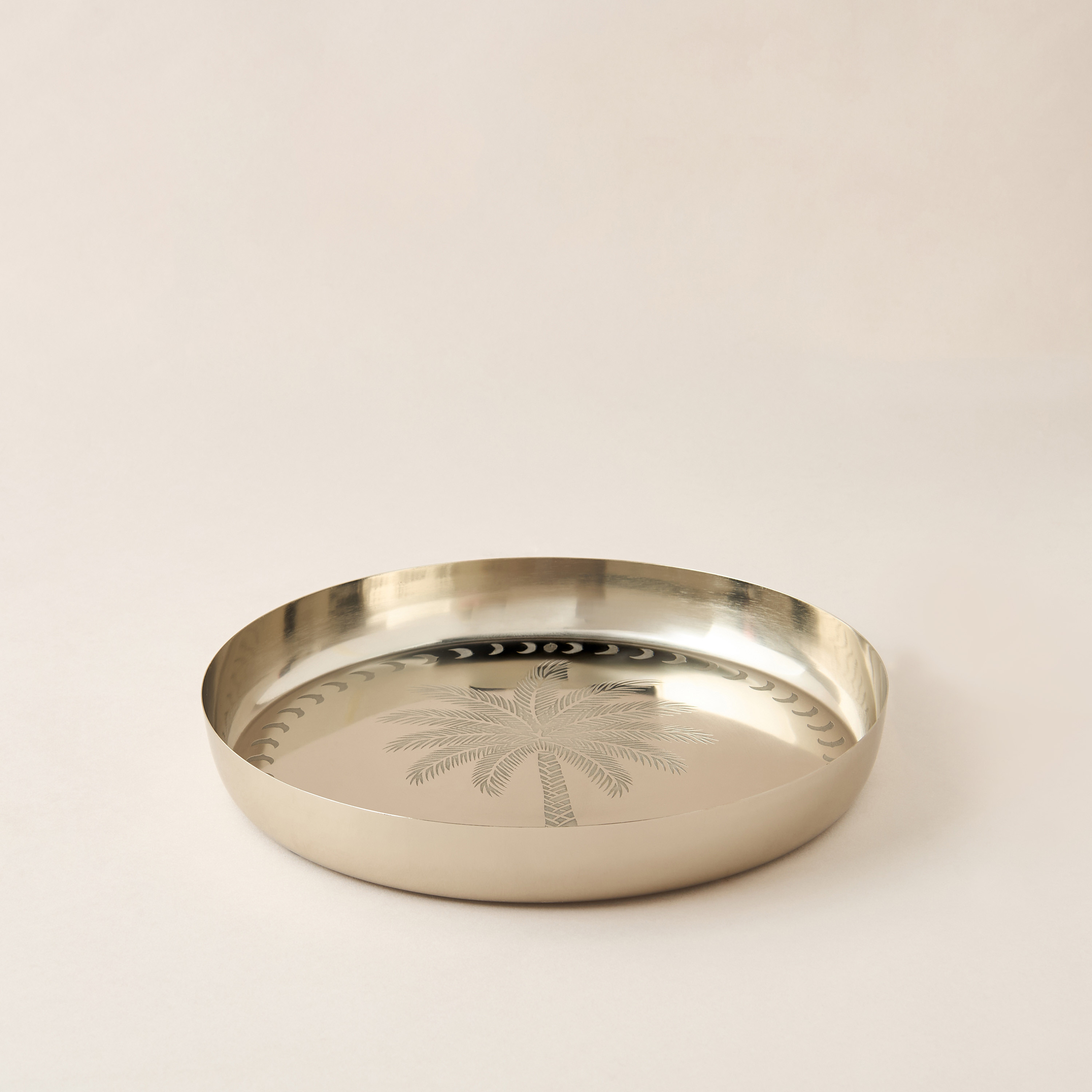 Palm Tree Engraved Metal Decorative Bowl - 30x30 cms-household-decor-vasesandbowls-image-1