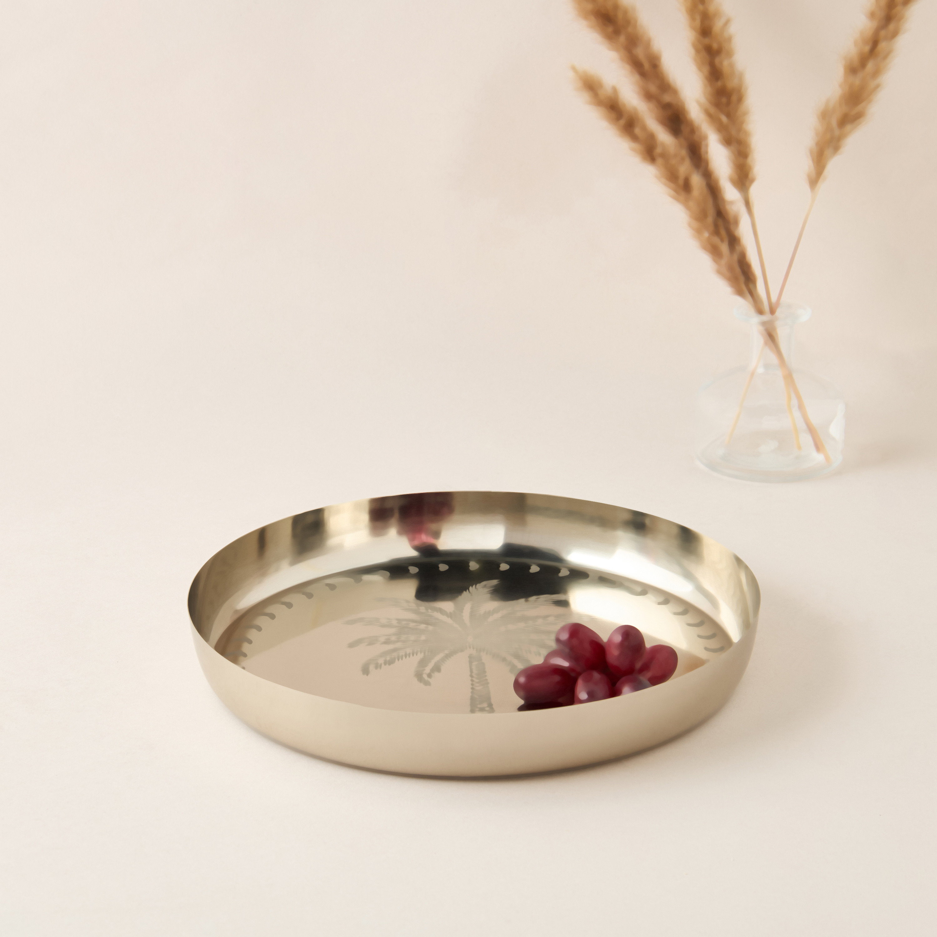 Palm Tree Engraved Metal Decorative Bowl - 30x30 cms-household-decor-vasesandbowls-image-2