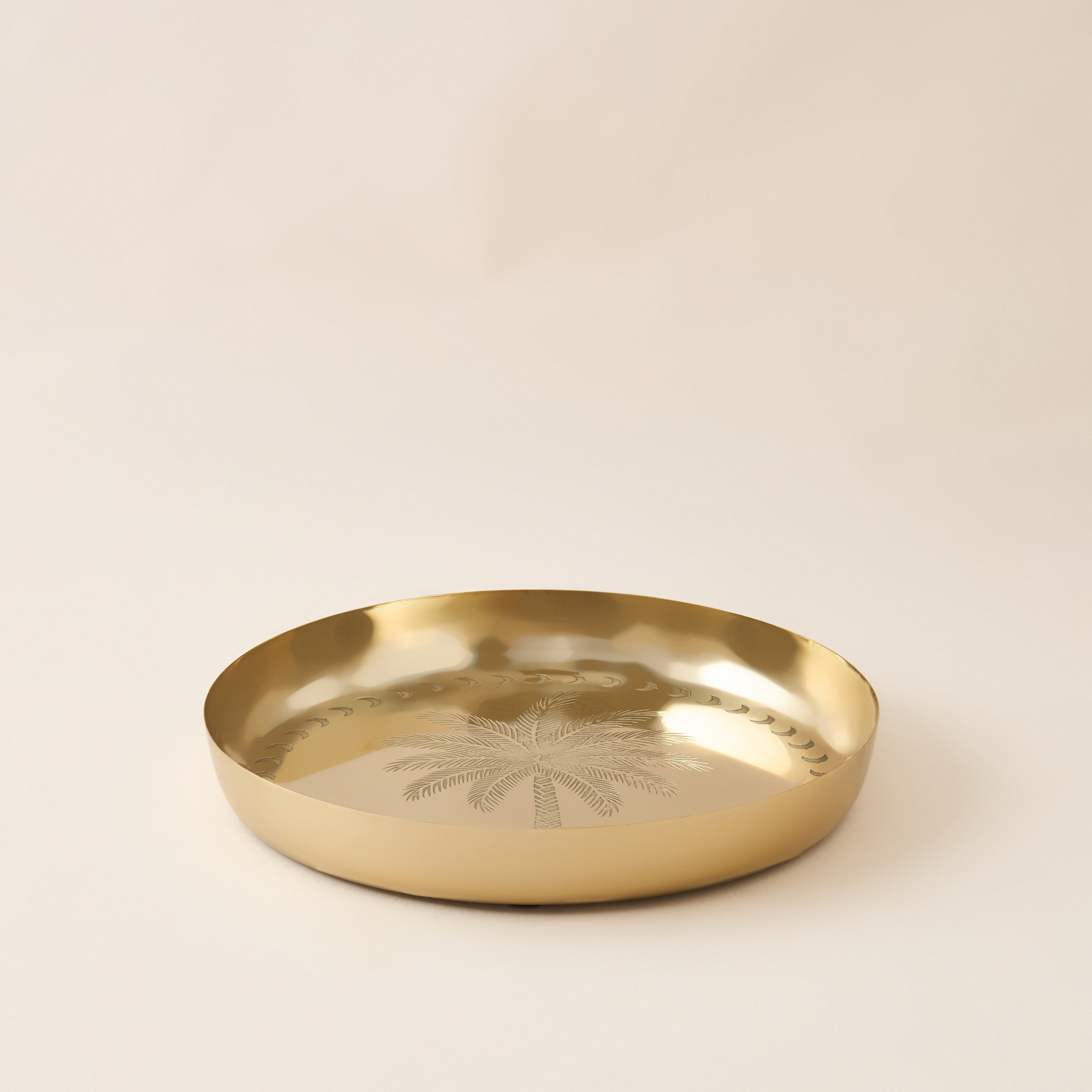 Palm Tree Engraved Metal Decorative Bowl - 30x30 cms-household-decor-vasesandbowls-image-1