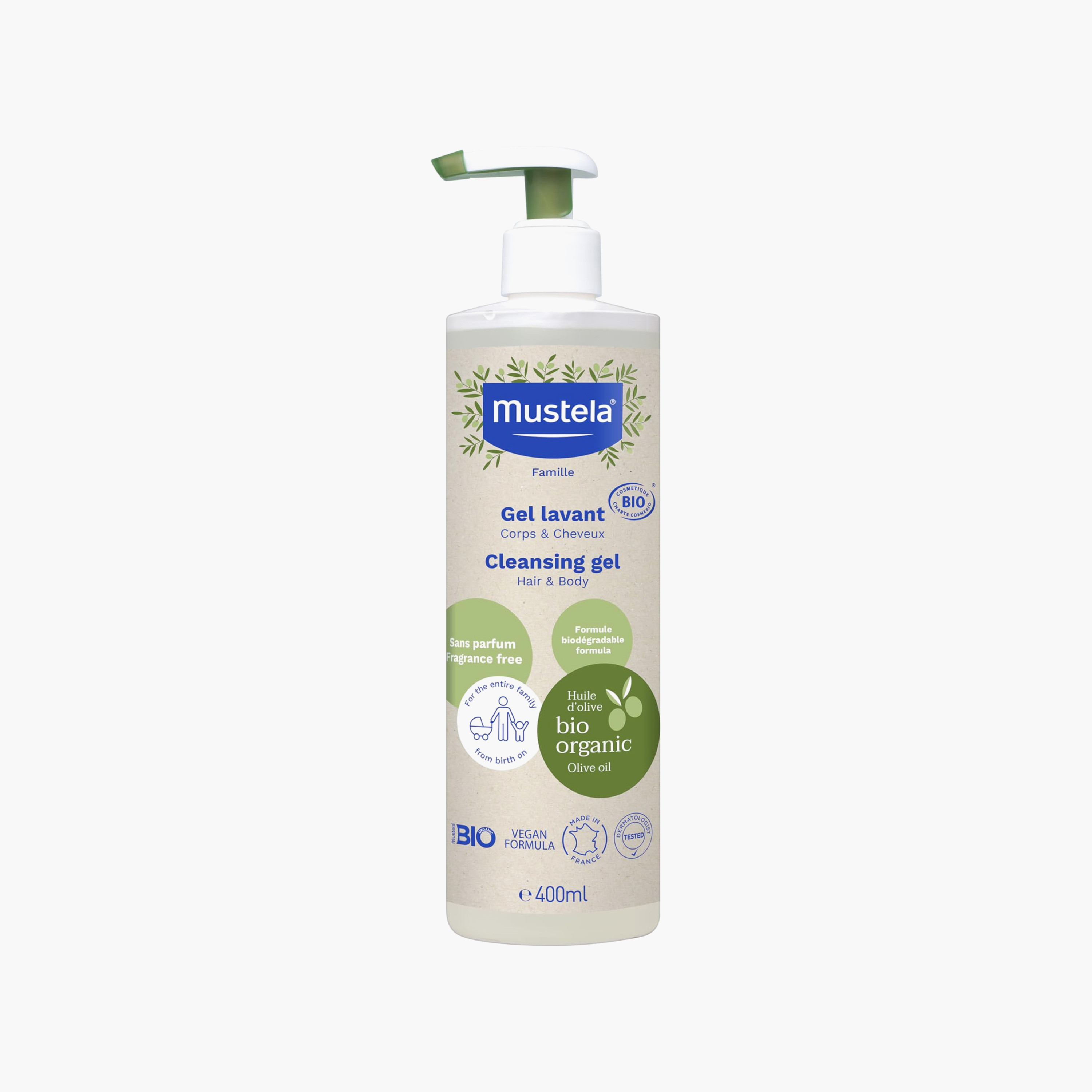 جل منظف عضوي للجسم والشعر من موستيلا - 400 مل-baby-bathandcare-hairbodyskincare-bodywashandsoaps-image-1