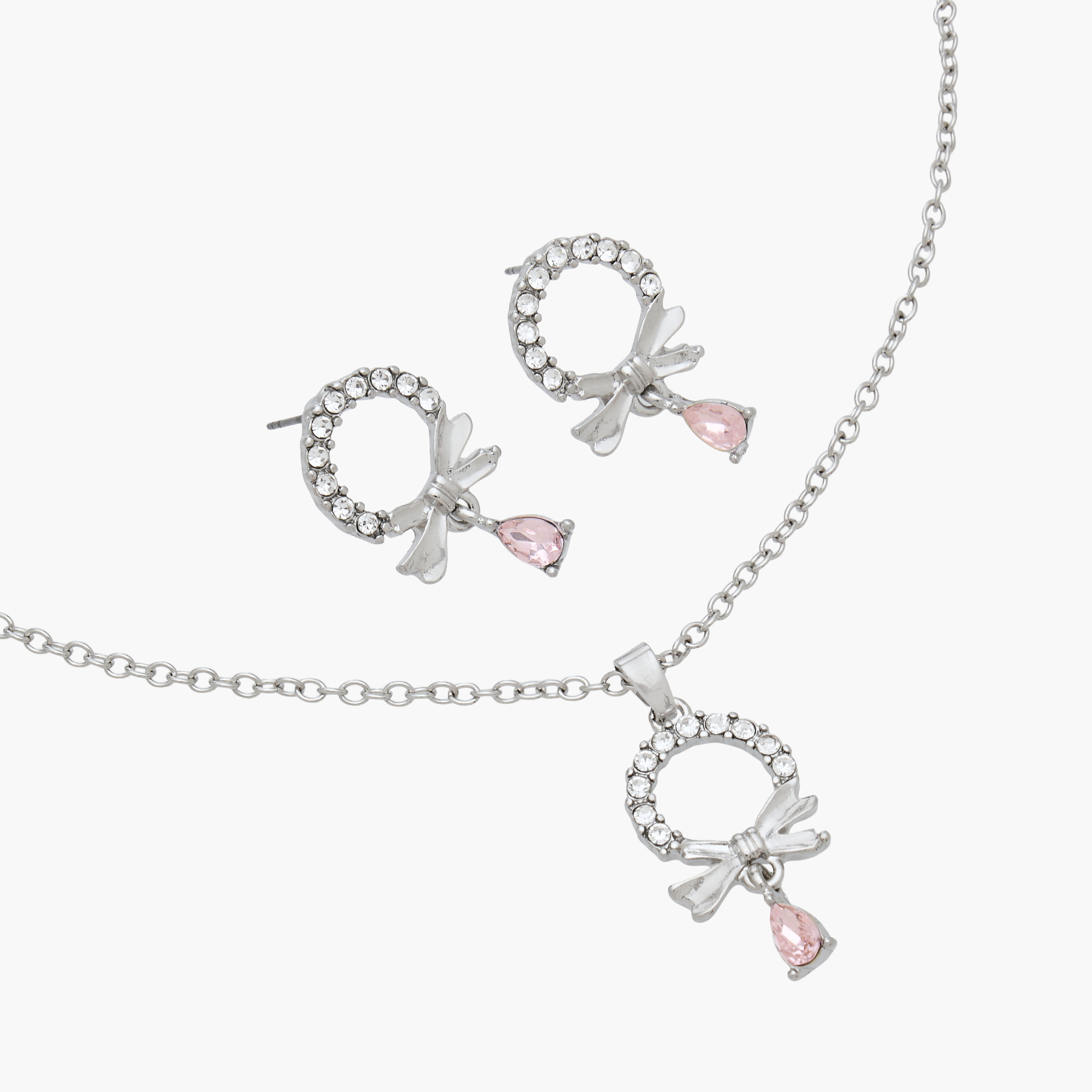 Crystal Bow Embellished Necklace and Earrings-women-watchesandjewellery-jewellery-jewellerysets-image-5
