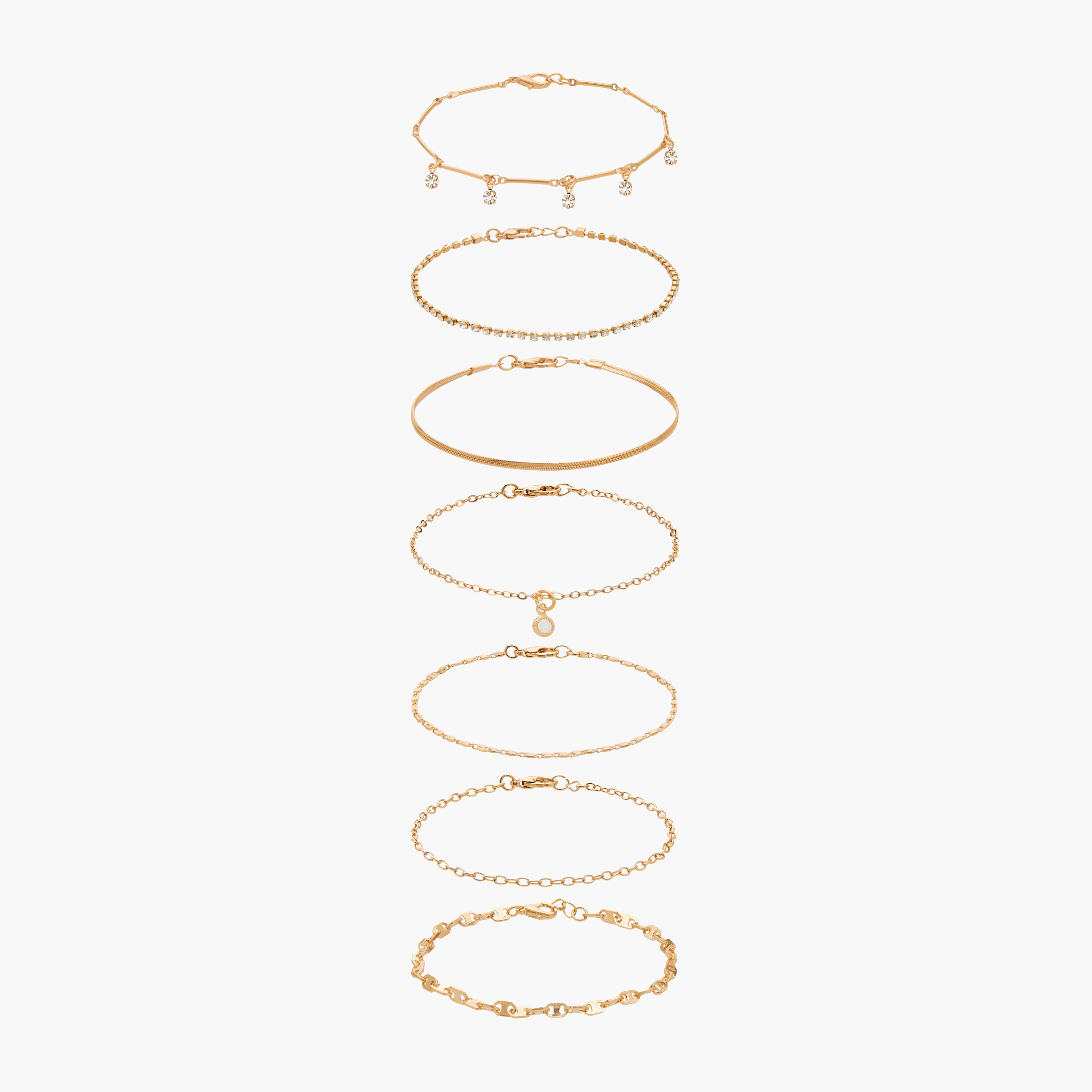 طقم خلاخيل مزينة بلون ذهبي من 7 قطع-women-watchesandjewellery-jewellery-anklets-image-1