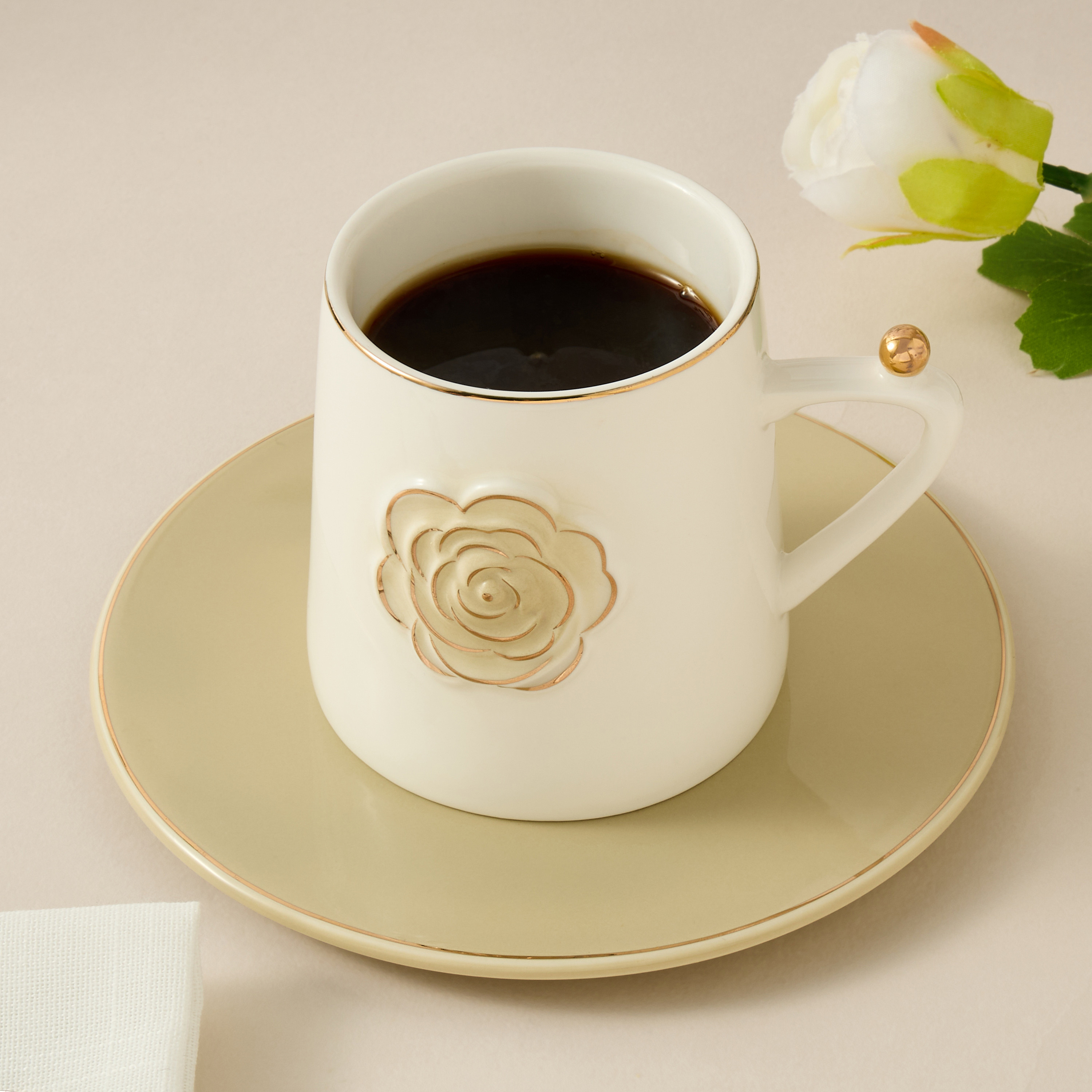 Rose Accent Porcelain Cup and Saucer Set - 220 ml-household-dining-teaandcoffee-teaandcoffeesets-image-1