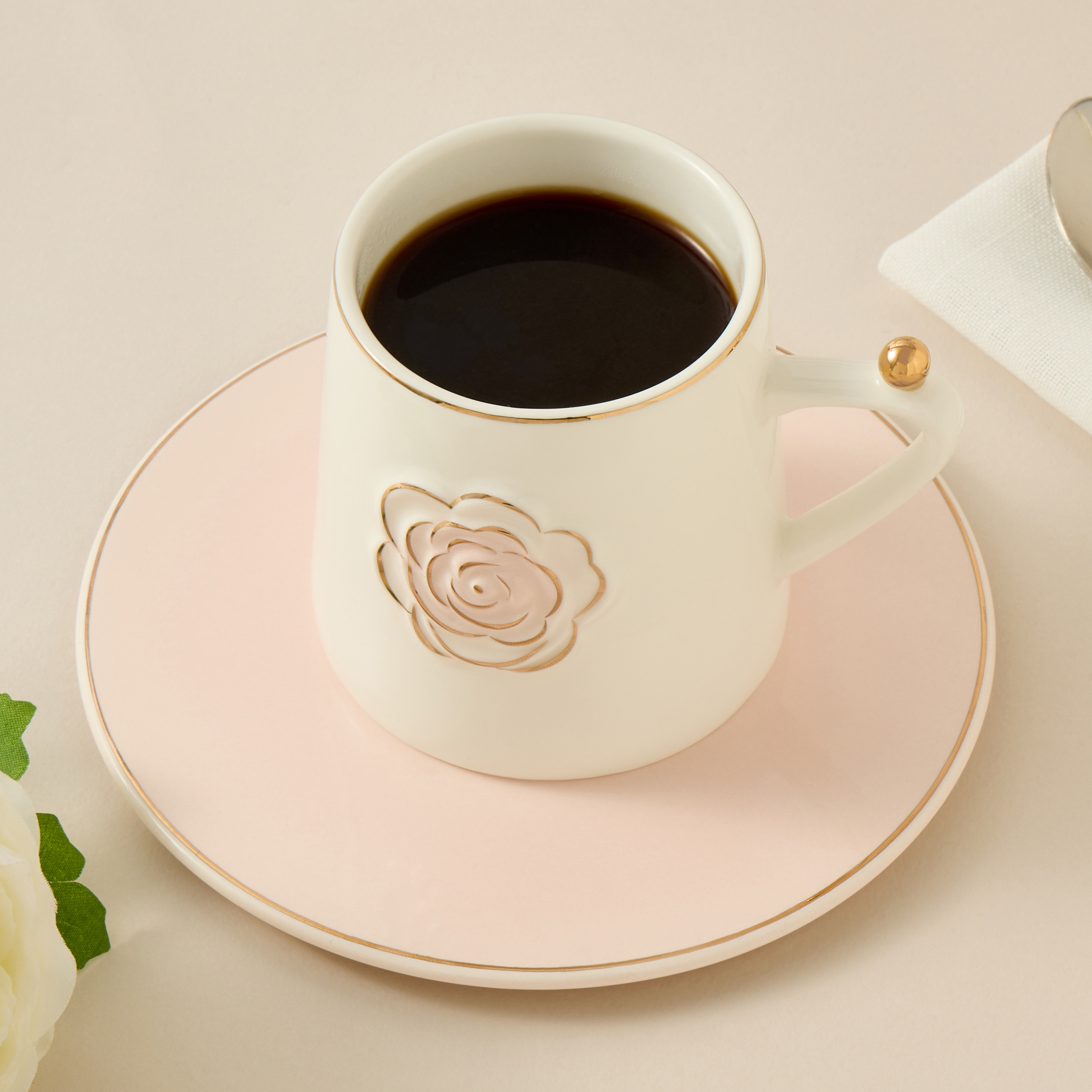 Rose Accent Porcelain Cup and Saucer Set - 220 ml-household-dining-teaandcoffee-teaandcoffeesets-image-1