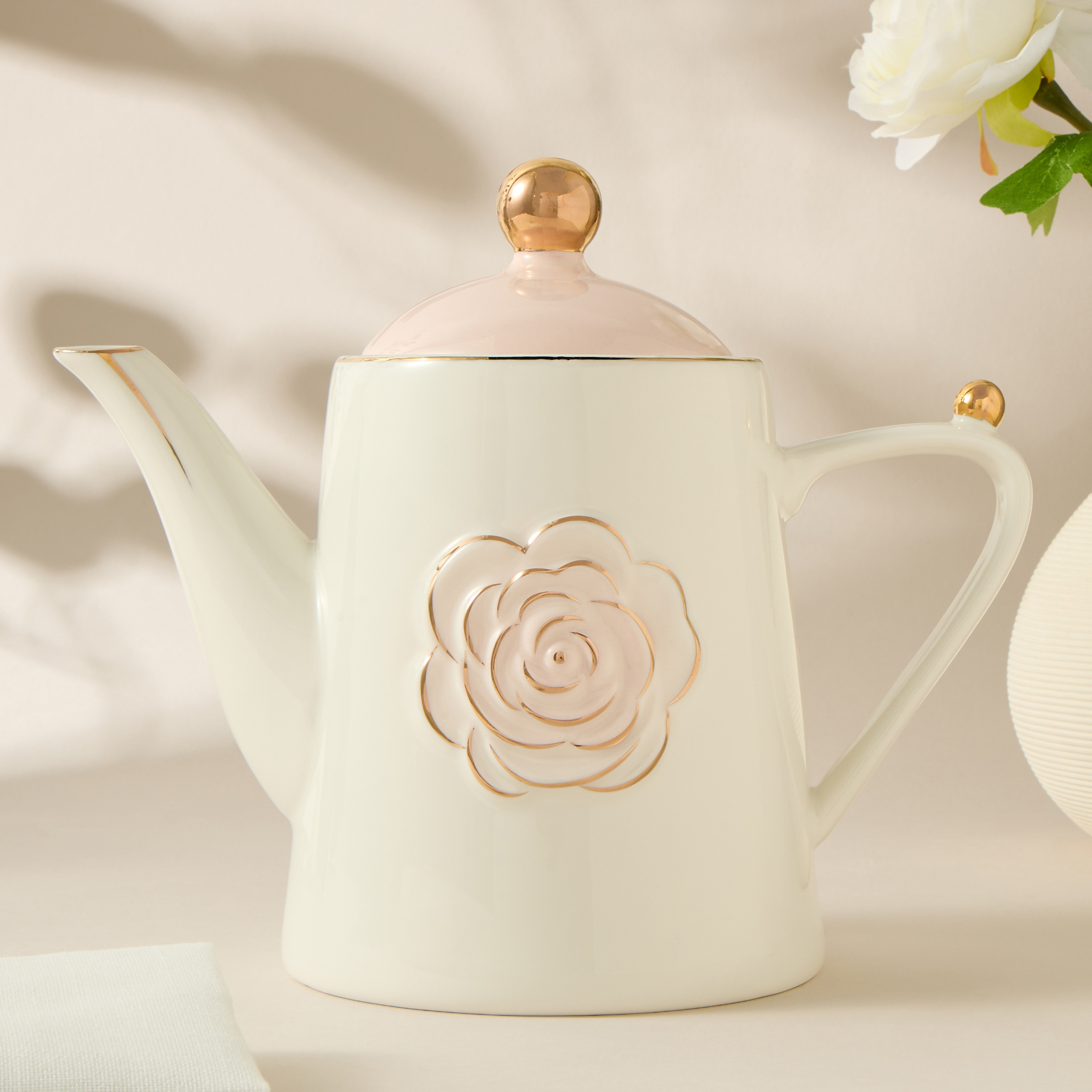 Rose Accent Porcelain Tea Pot - 1.2 L-household-dining-teaandcoffee-vacuumflaskscoffeeandteapots-image-1
