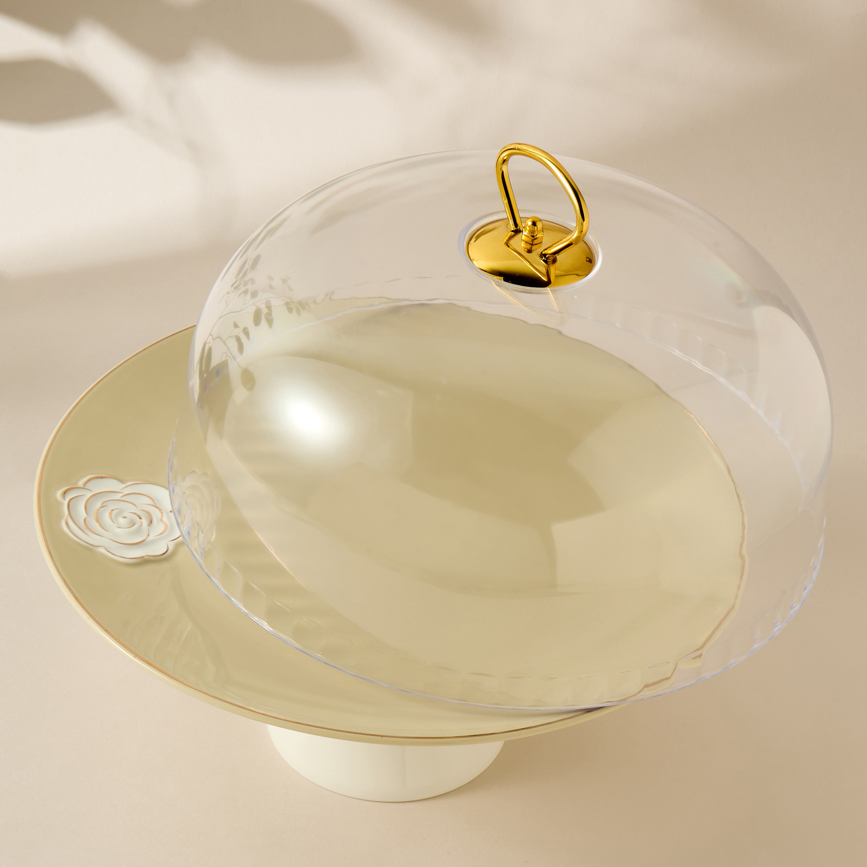 Rose Accent Porcelain Cake Stand with Dome Lid - 28 cms-household-dining-serveware-cakestands-image-2