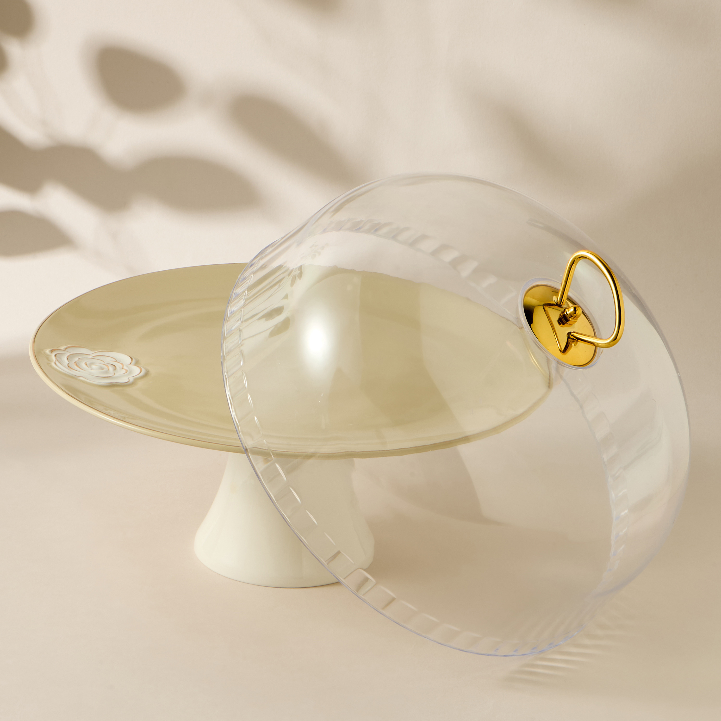 Rose Accent Porcelain Cake Stand with Dome Lid - 28 cms-household-dining-serveware-cakestands-image-3