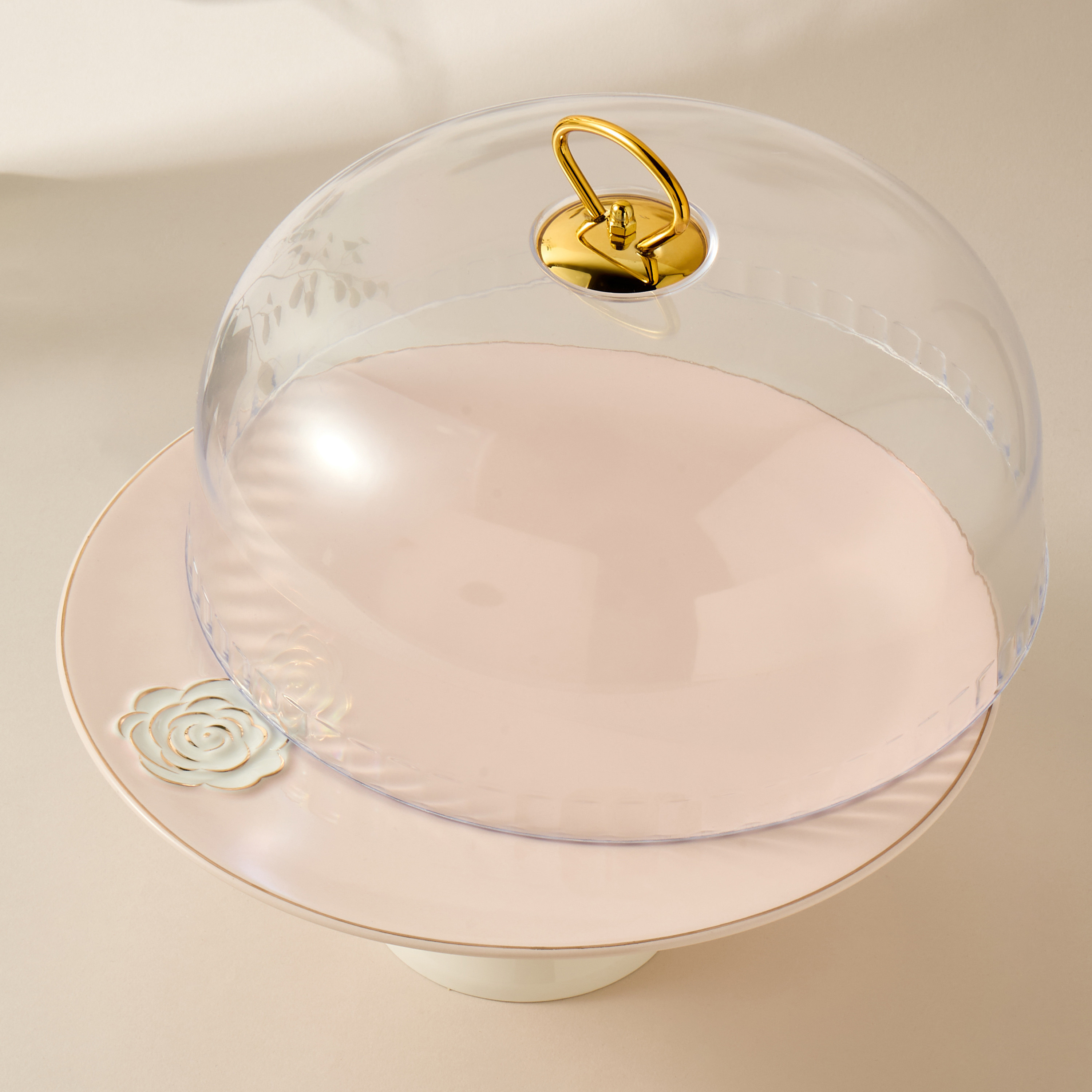 Rose Accent Porcelain Cake Stand with Dome Lid - 28 cms-household-dining-serveware-cakestands-image-2
