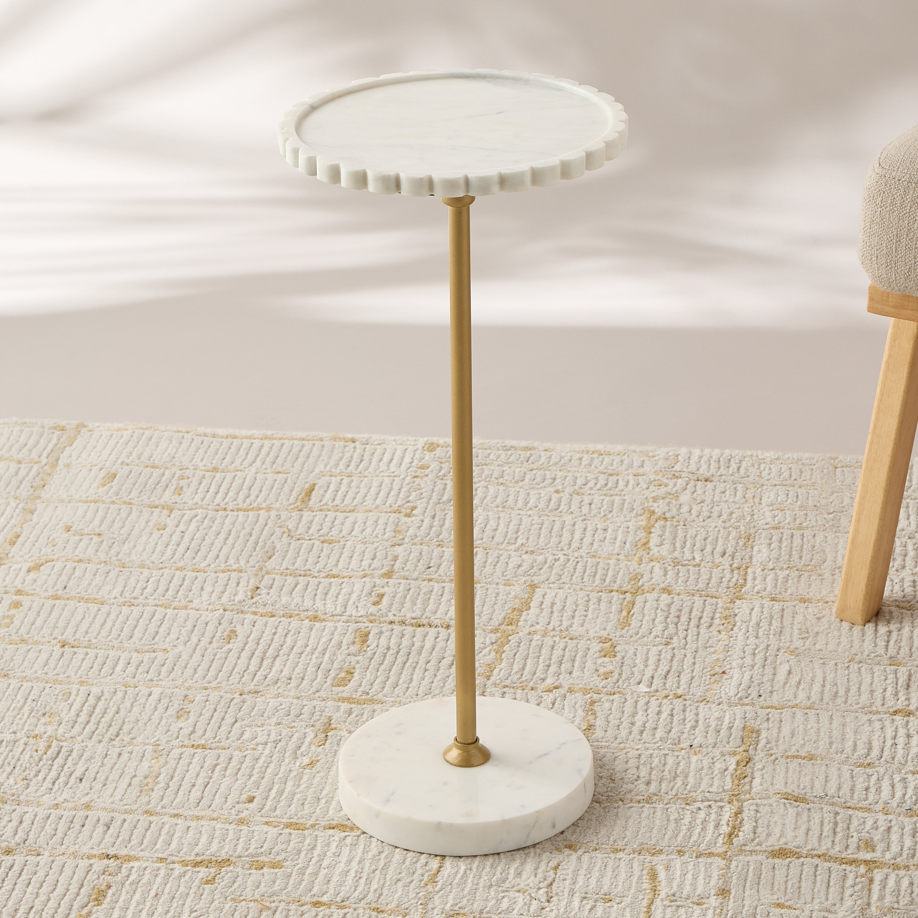 Scalloped Marble Top Side Table - 26x56 cms-furniture-livingroom-sideandendtables-image-1