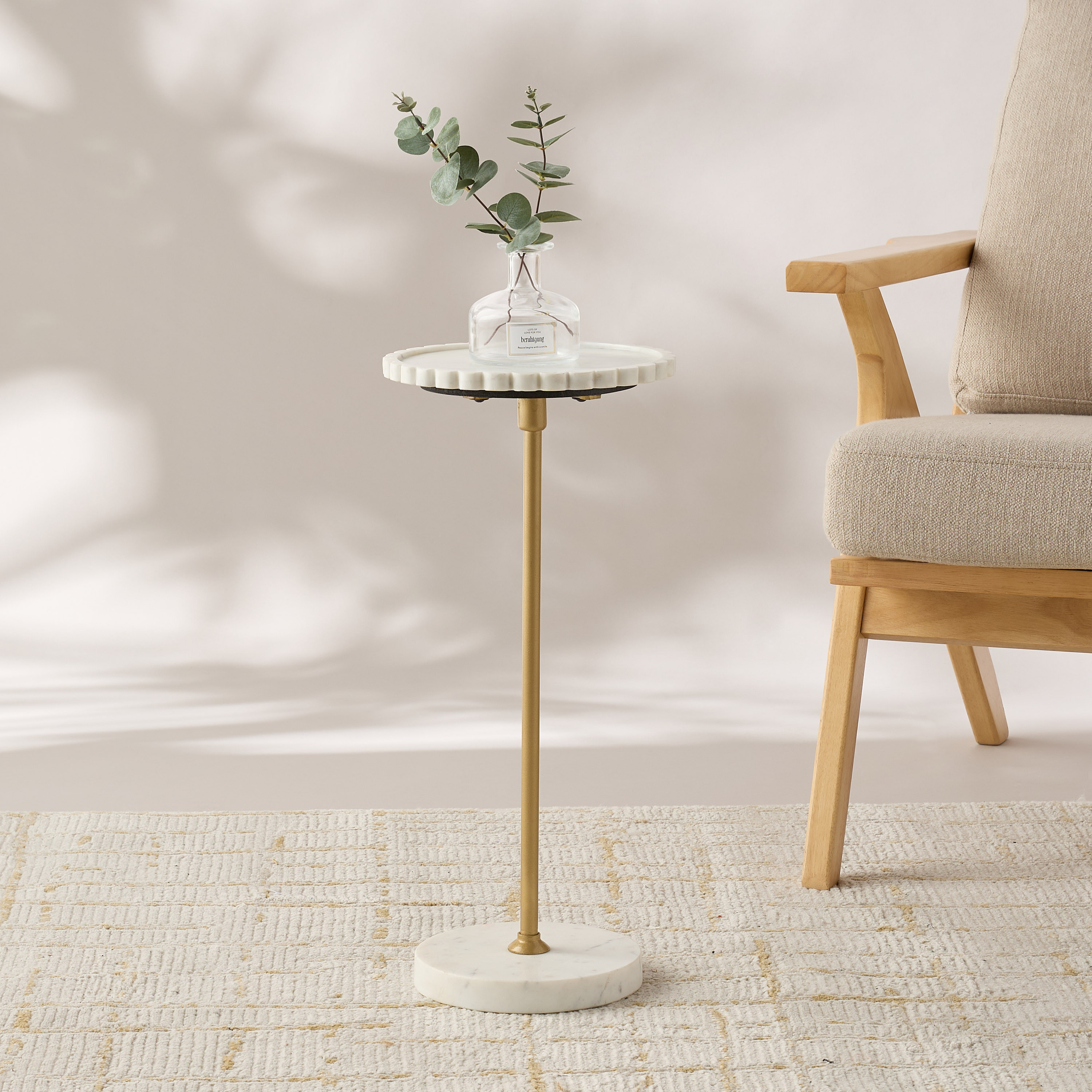 Scalloped Marble Top Side Table - 26x56 cms-furniture-livingroom-sideandendtables-image-2