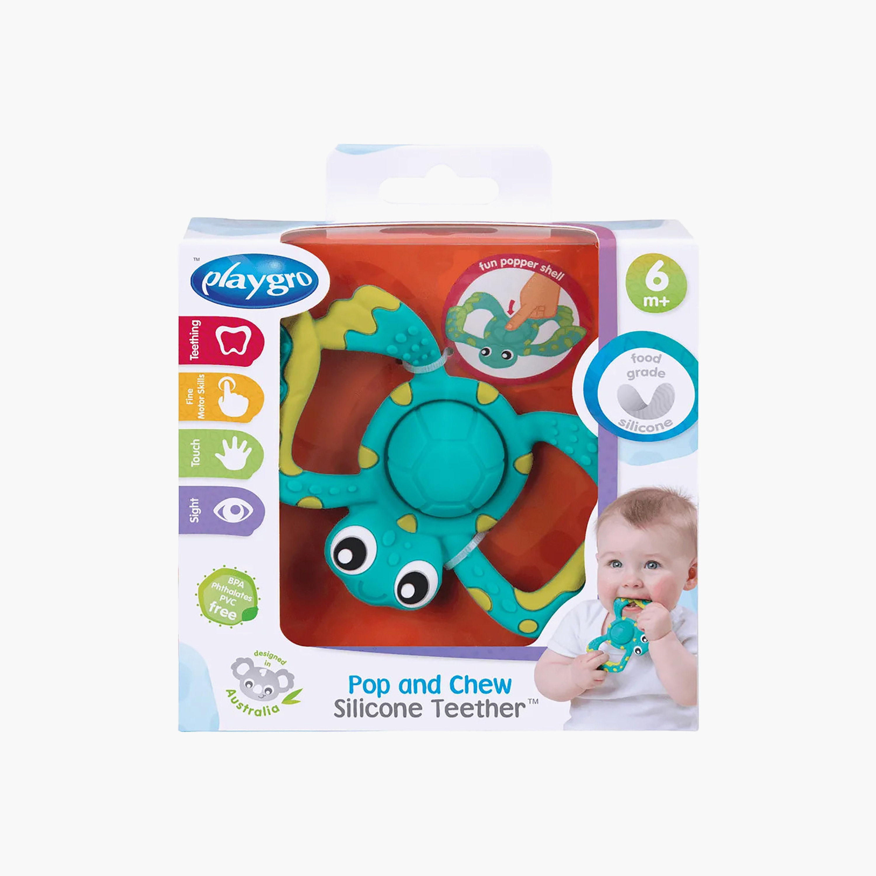 Playgro Pop and Chew Silicone Teether, 6 Months +-baby-feeding-teethers-image-5