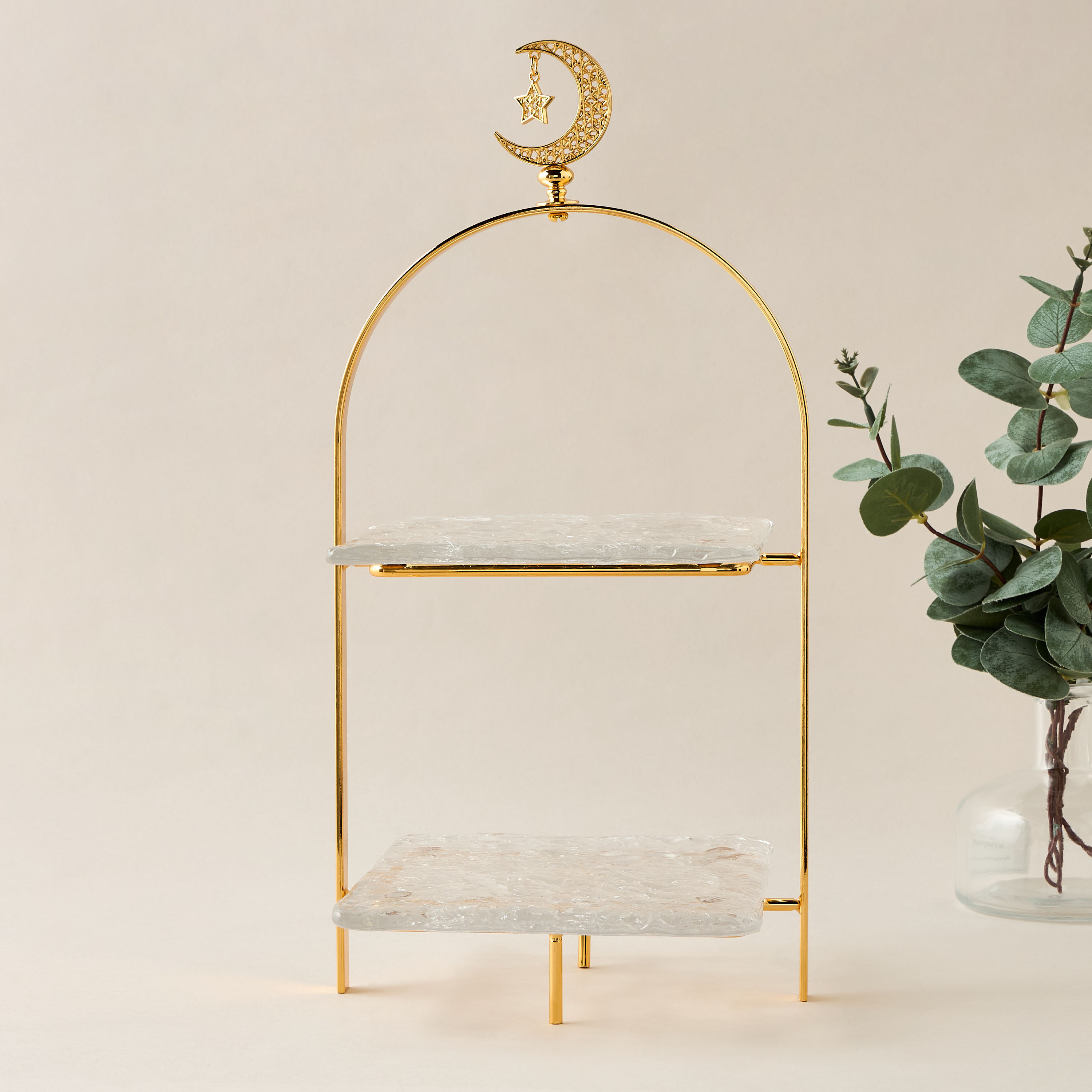 Crescent 2-Tier Glass Serving Platter - 18x37 cms-household-dining-serveware-servingplatters-image-1