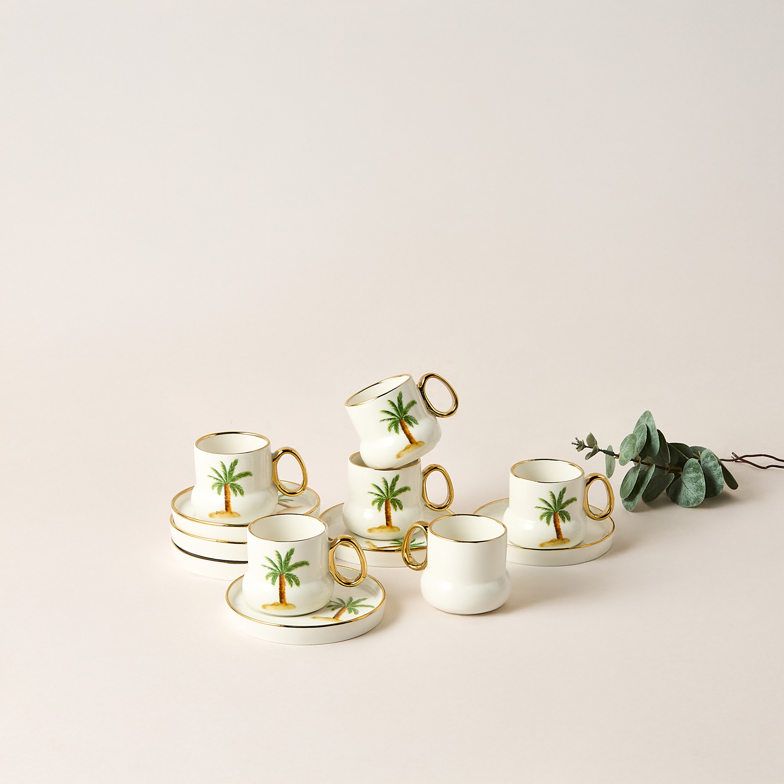 Palm Tree Print 12-Piece Espresso Cup and Saucer Set - 90 ml-household-dining-teaandcoffee-teaandcoffeesets-image-1