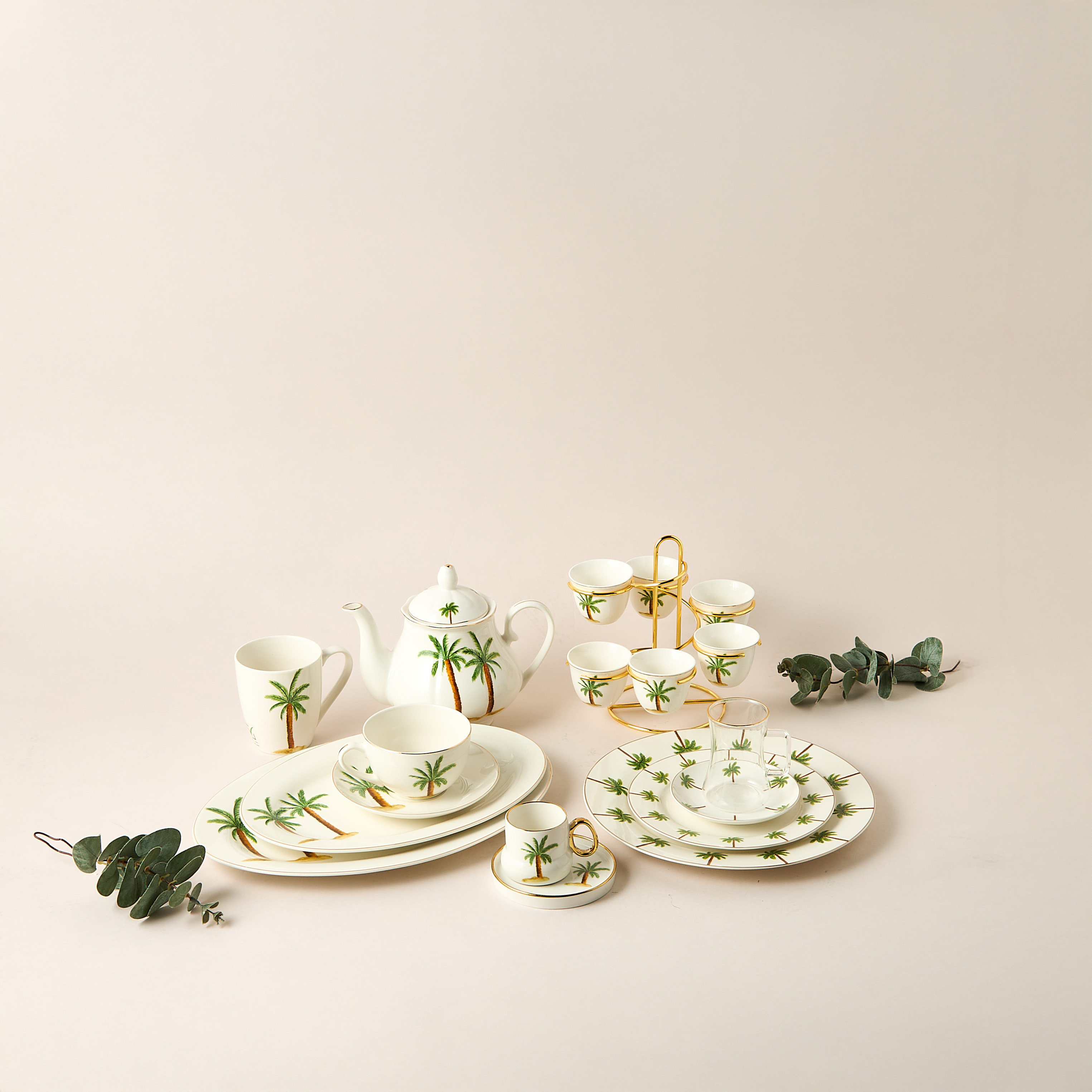 Palm Tree Print 12-Piece Bone China Turkish Tea Cup and Saucer Set - 200 ml-household-dining-teaandcoffee-teaandcoffeesets-image-6