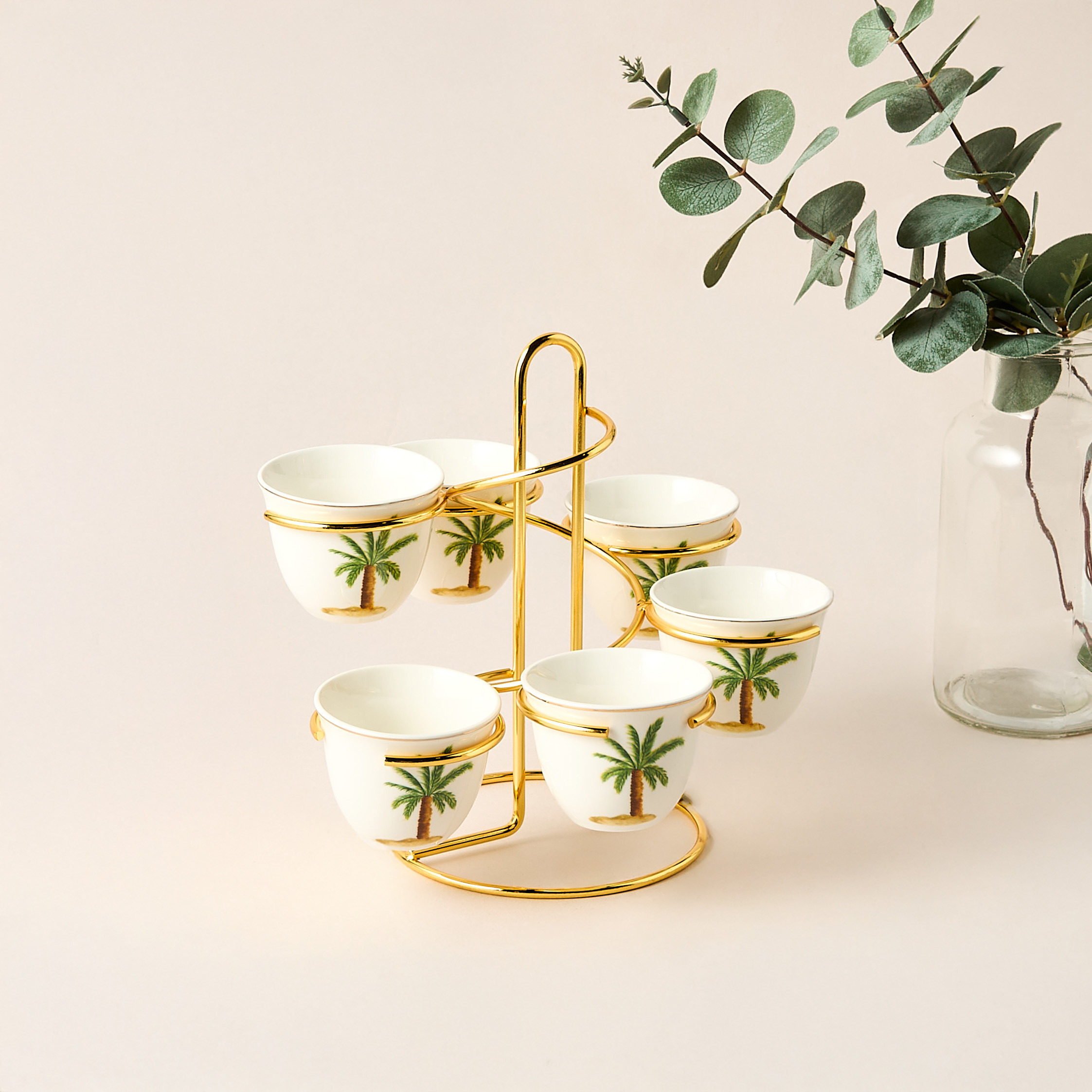طقم فناجين قهوة مع حامل خزف صيني 6 قطع بطبعات نخيل-household-dining-teaandcoffee-teaandcoffeesets-image-6