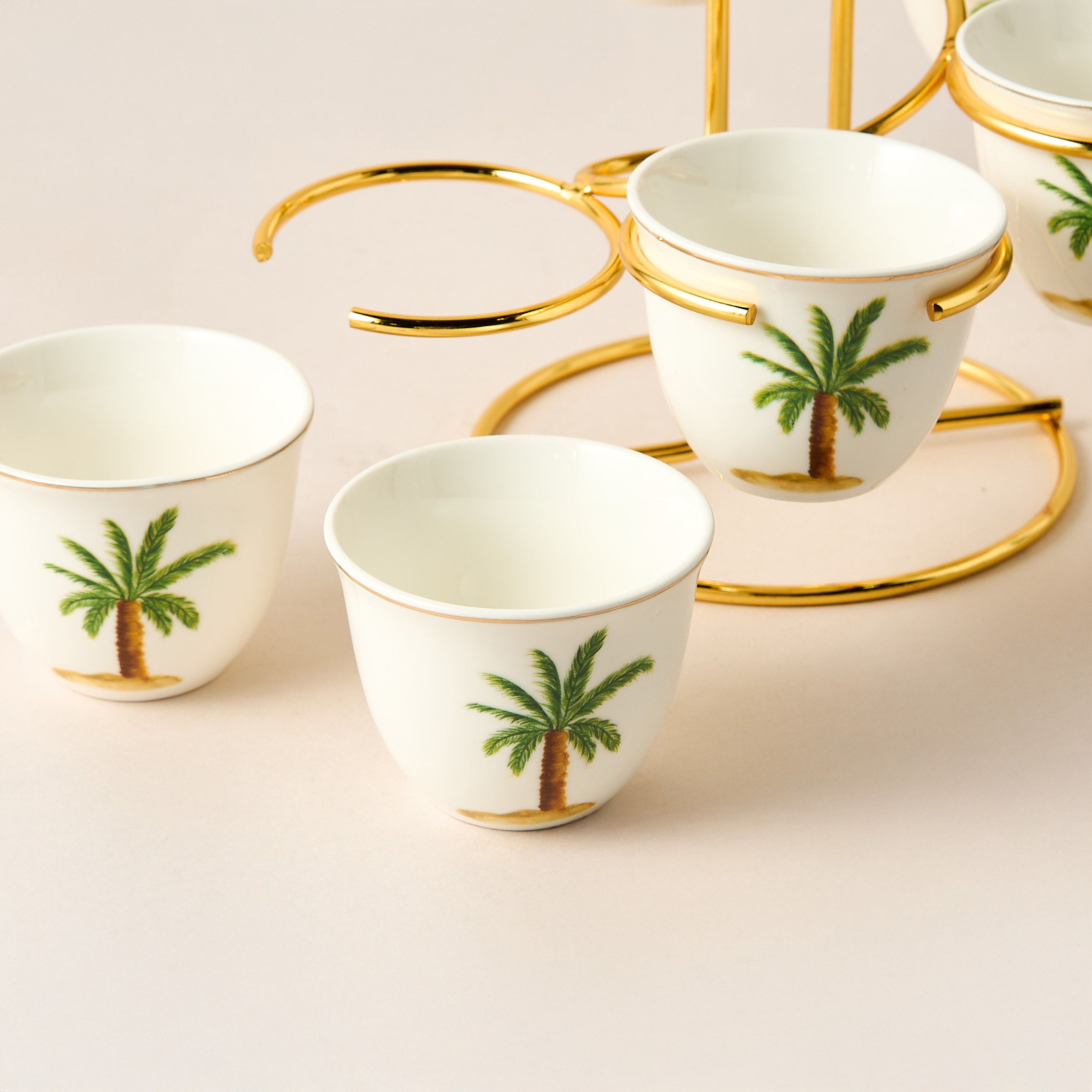 طقم فناجين قهوة مع حامل خزف صيني 6 قطع بطبعات نخيل-household-dining-teaandcoffee-teaandcoffeesets-image-4