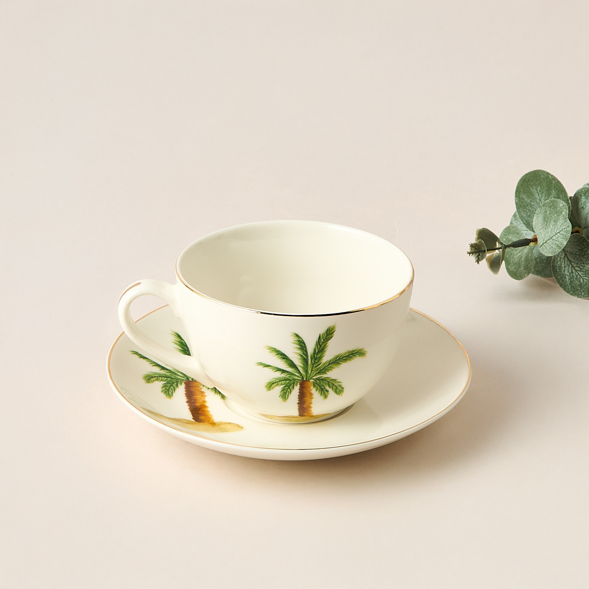 Palm Tree Print Bone China Cup and Saucer - 200 ml-household-dining-teaandcoffee-teaandcoffeesets-image-1