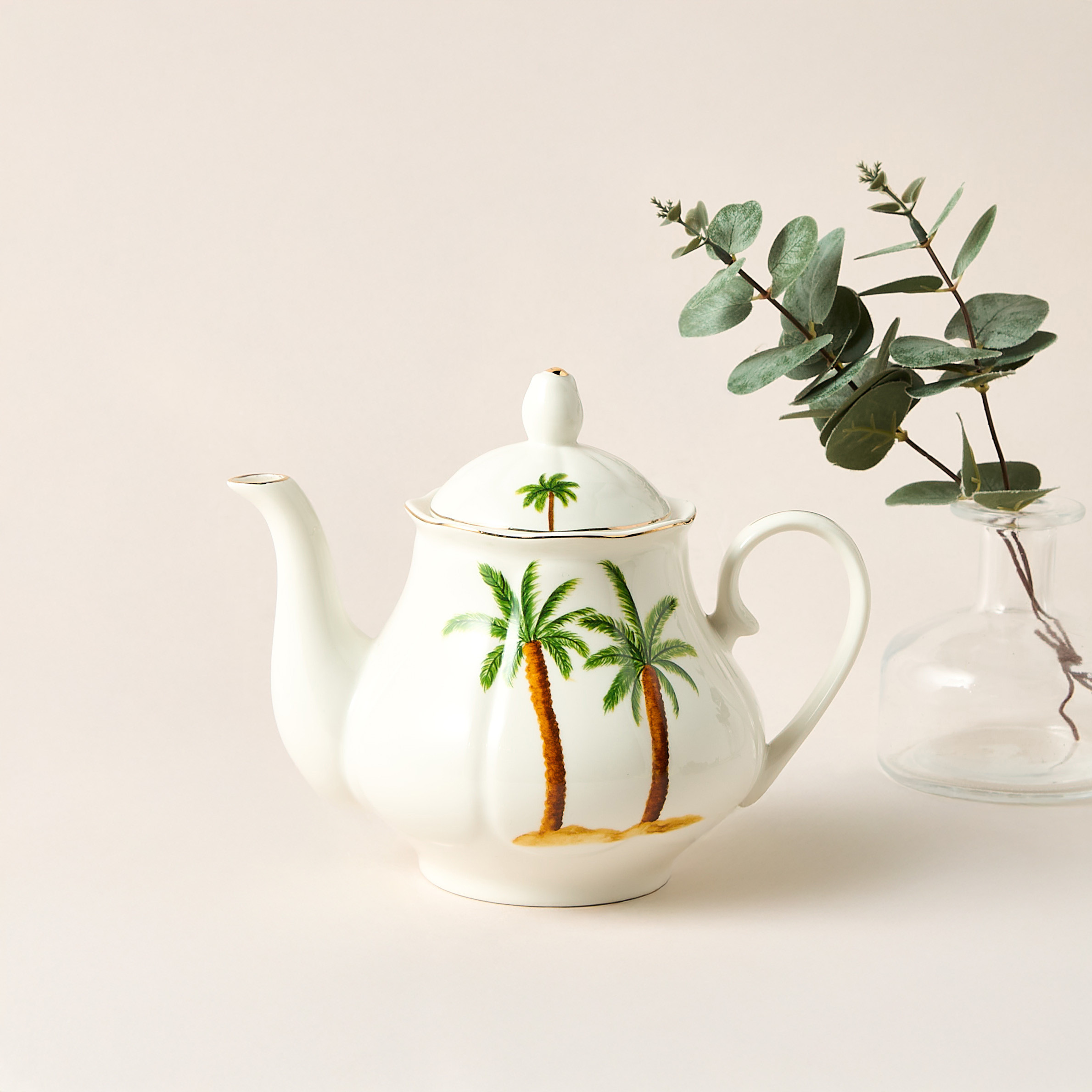 Palm Tree Print Bone China Teapot - 1.2 L-household-dining-teaandcoffee-vacuumflaskscoffeeandteapots-image-1