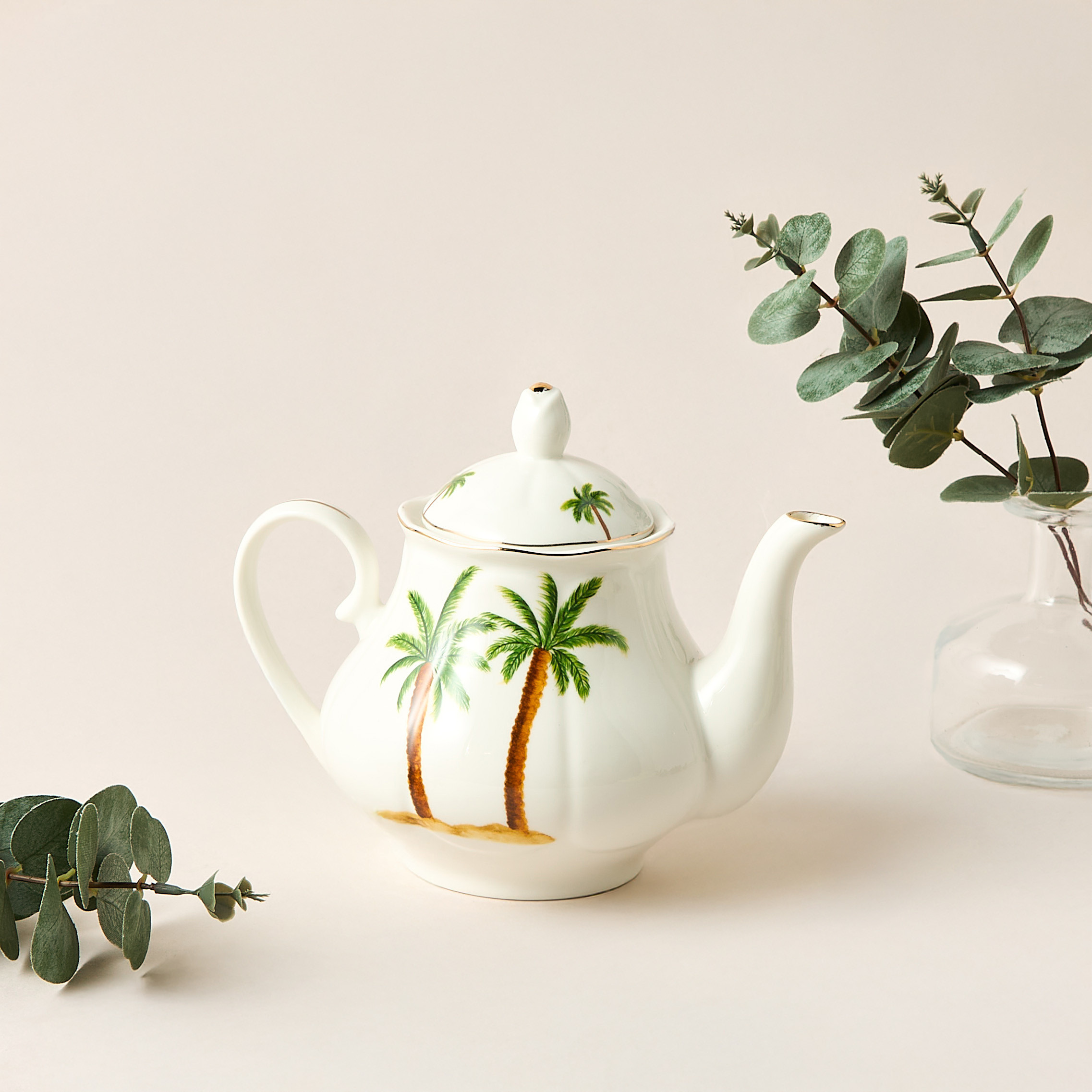 Palm Tree Print Bone China Teapot - 1.2 L-household-dining-teaandcoffee-vacuumflaskscoffeeandteapots-image-2