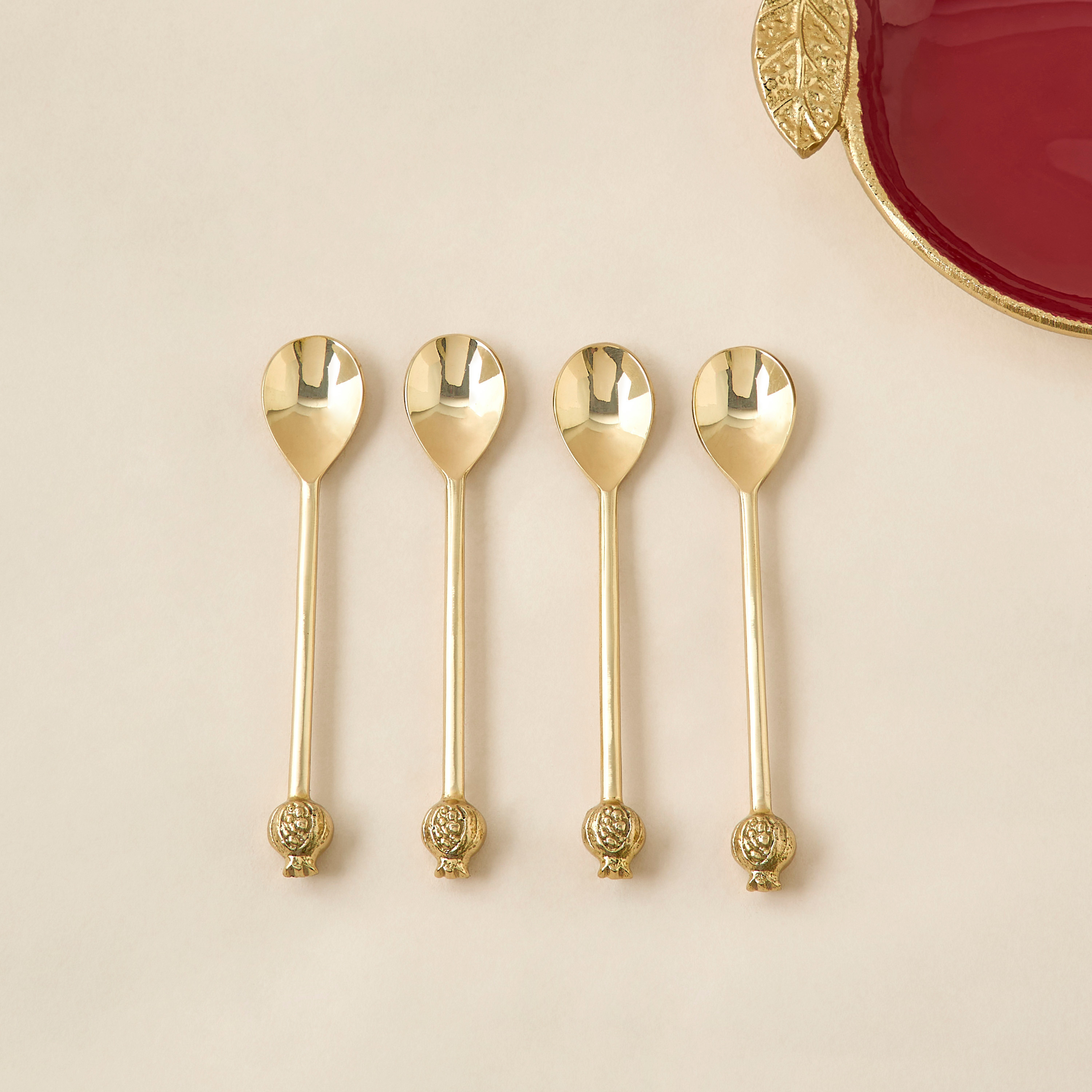 Pomegranate Brass Spoon - Set of 4-household-dining-cutlery-cutlerysets-image-1