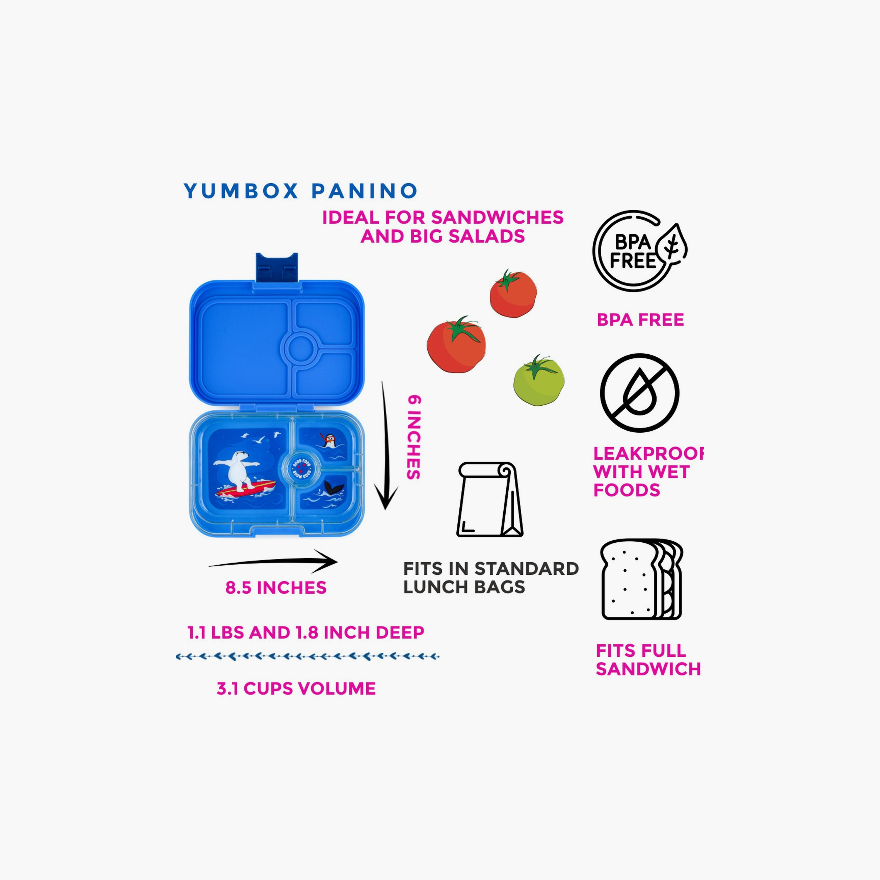 Yumbox 4 Compartment Polar Bear Printed Lunch Box - Blue-school-lunchessentials-lunchboxes-image-3