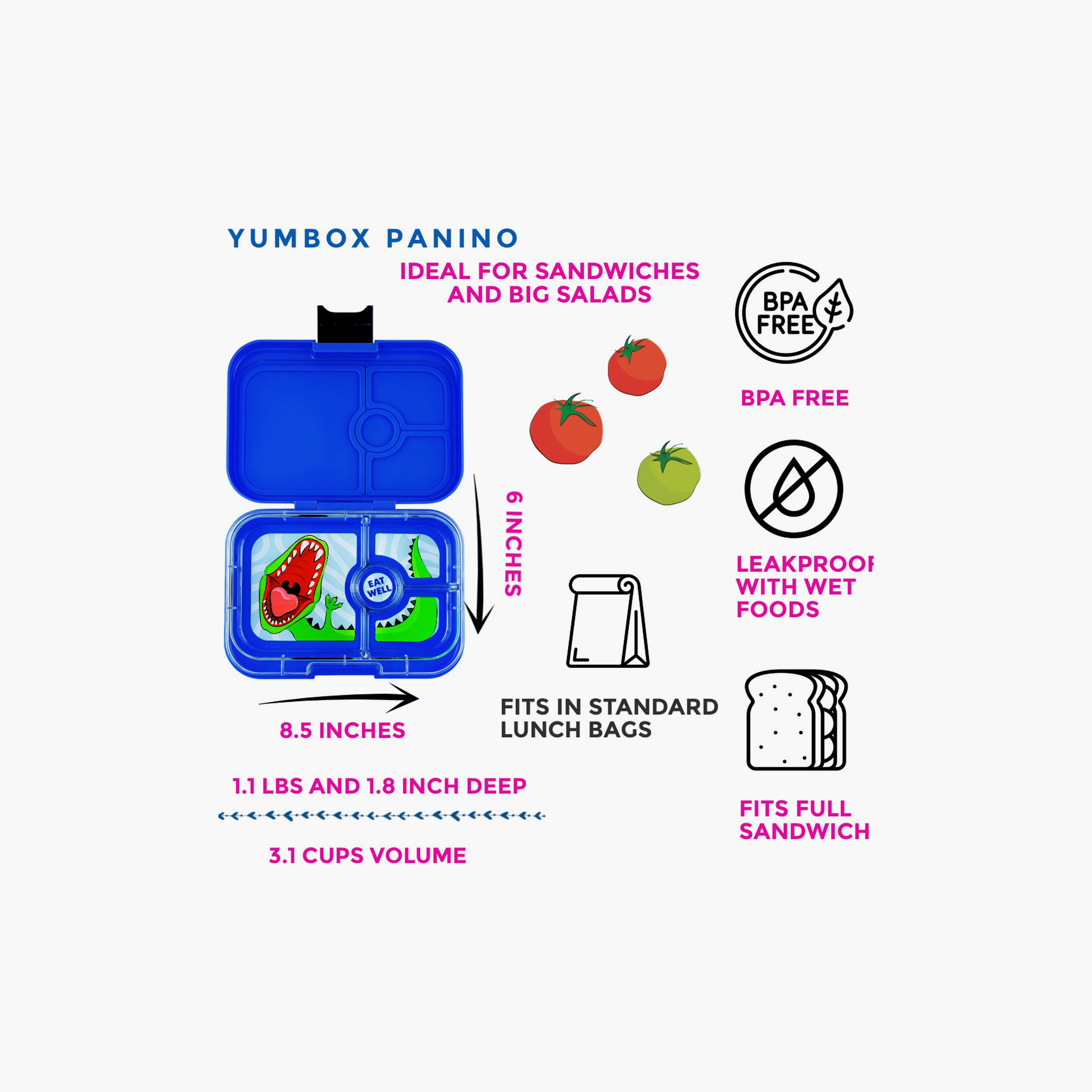 Yumbox 4 Compartment Dino Printed Lunch Box - Blue-school-lunchessentials-lunchboxes-image-3