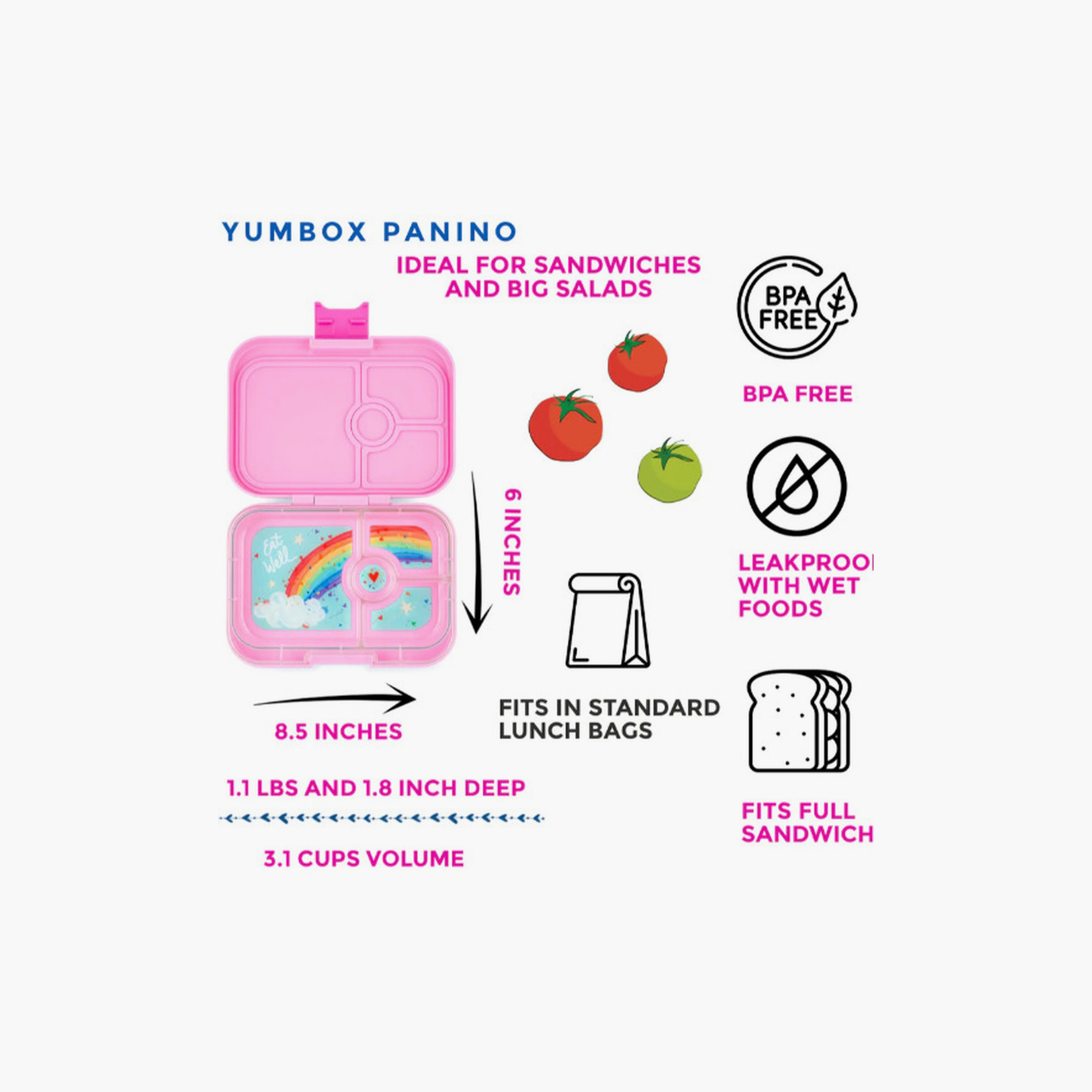 Yumbox 4 Compartment Rainbow Printed Lunch Box - Pink-school-lunchessentials-lunchboxes-image-4
