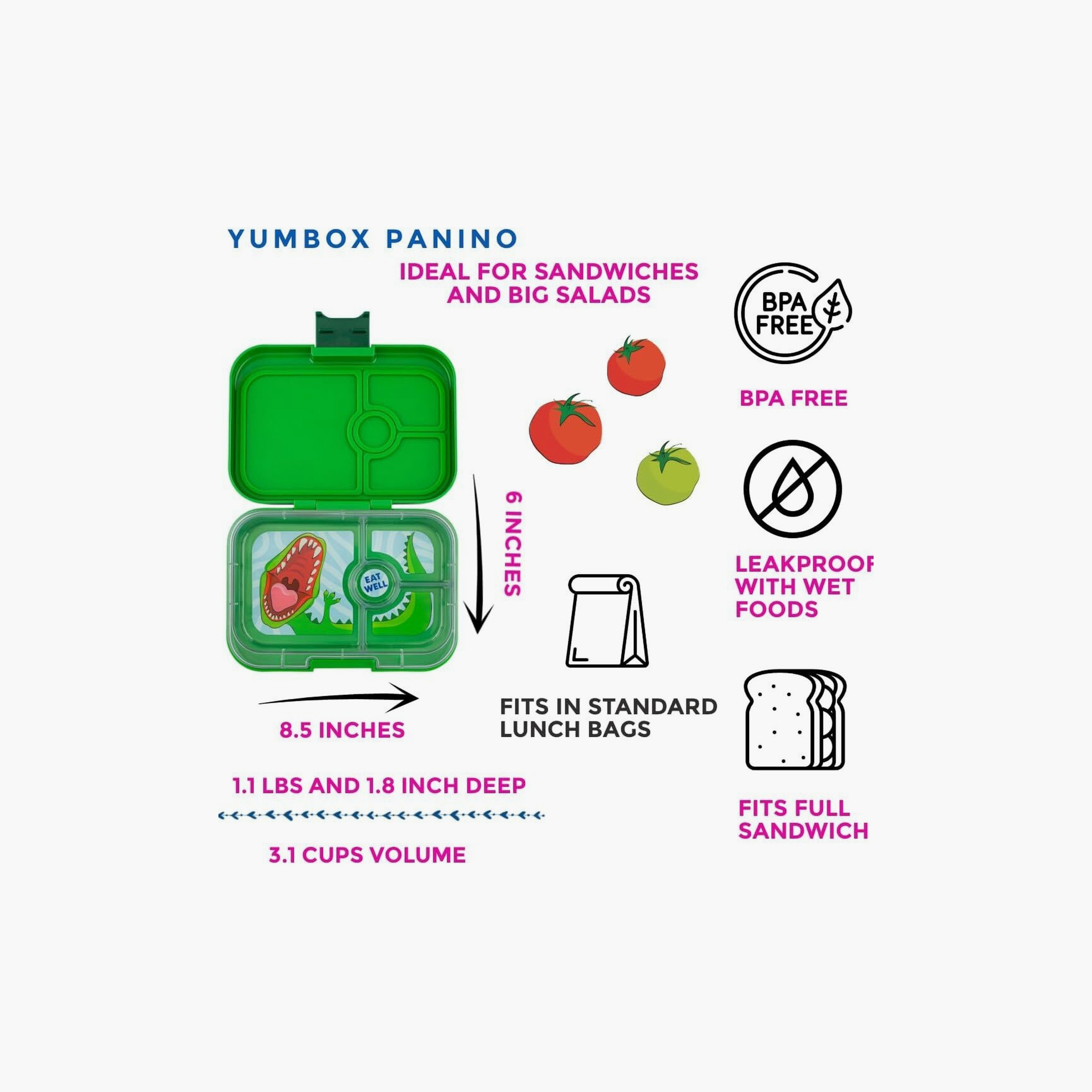 Yumbox 4 Compartment Dino Printed Lunch Box - Green-school-lunchessentials-lunchboxes-image-4