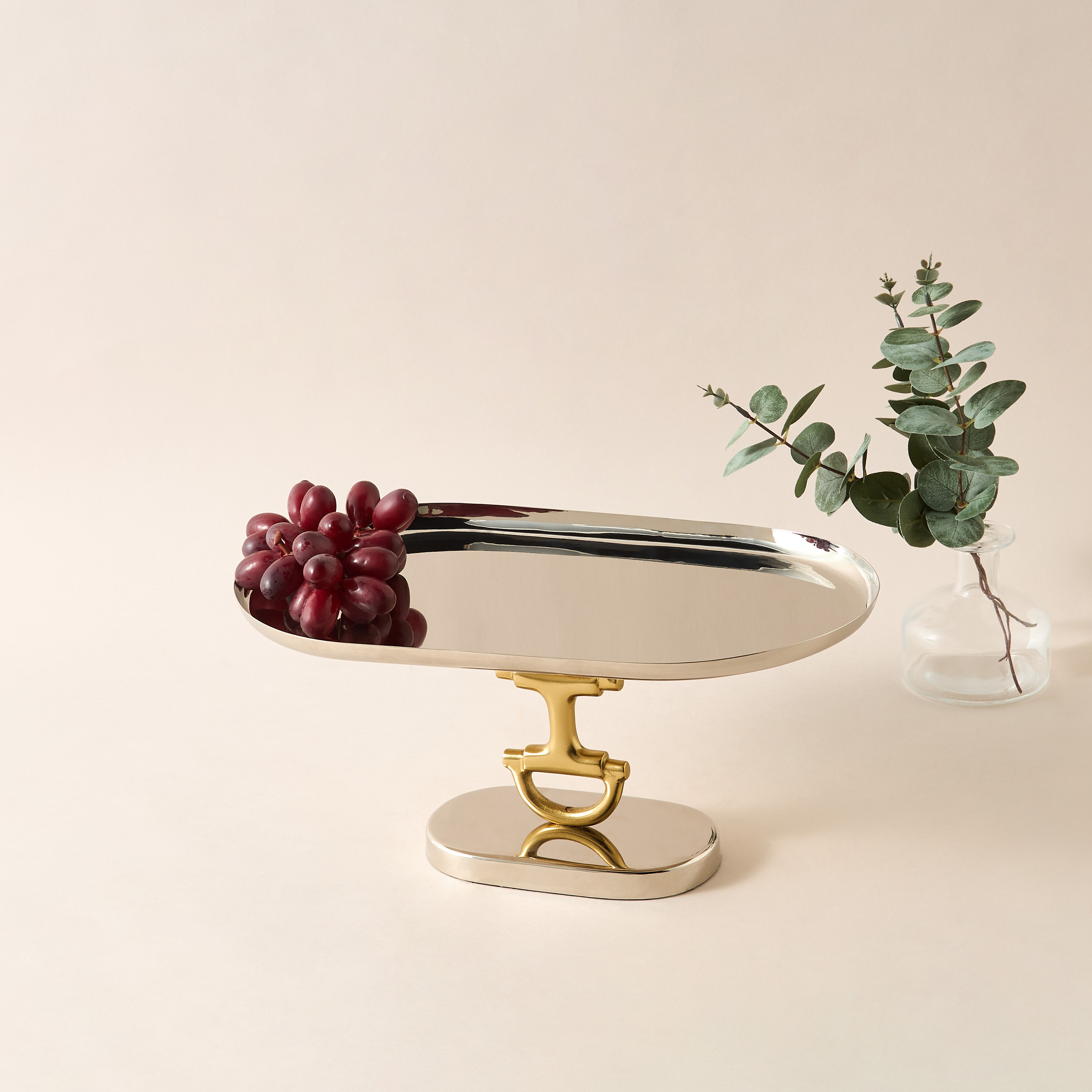 Metal Pedestal Decorative Platter - 37x10 cms-household-decor-vasesandbowls-image-1