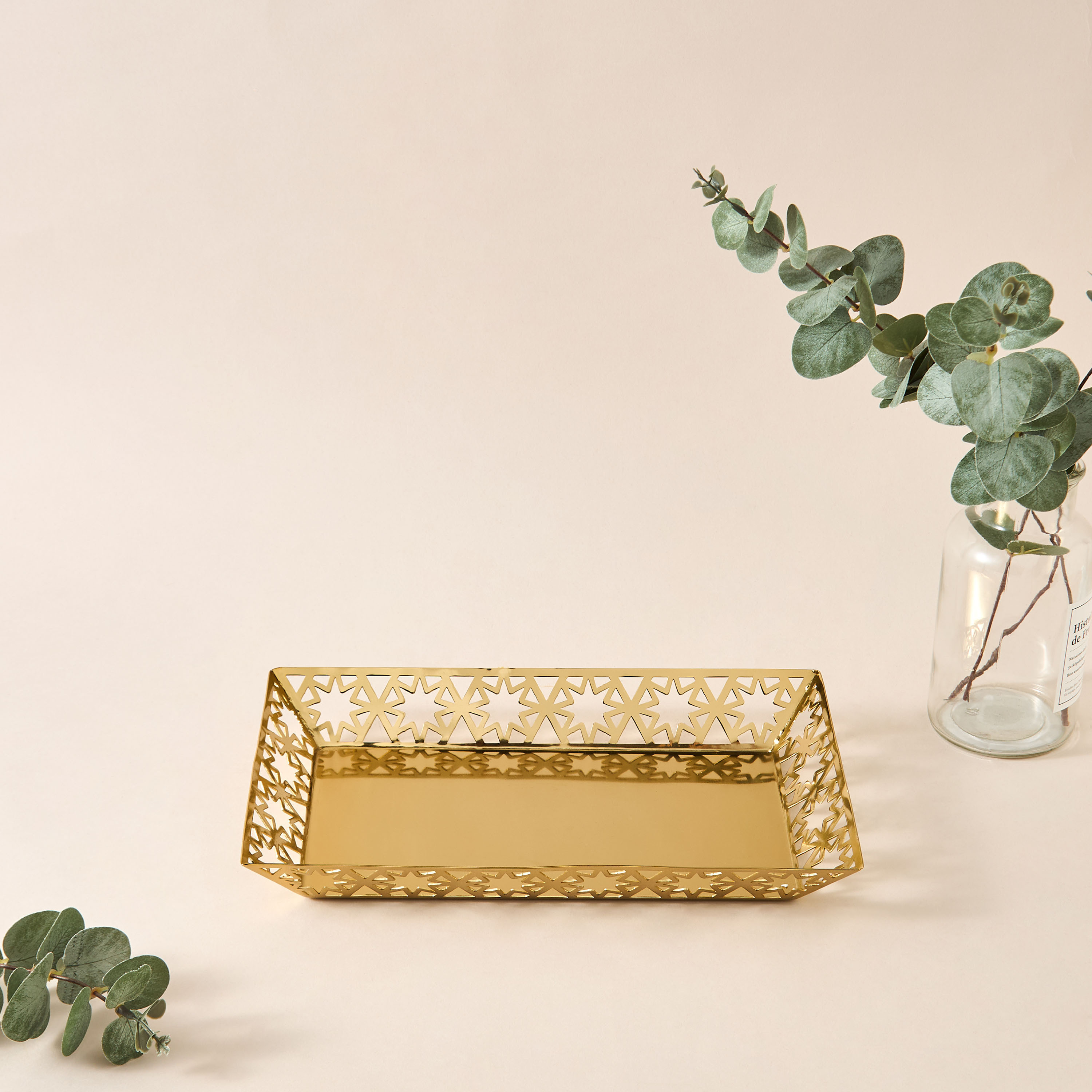 Star Cutout Detail Rectangular Decorative Tray - 30x7 cms-household-decor-boxesandtrays-image-1