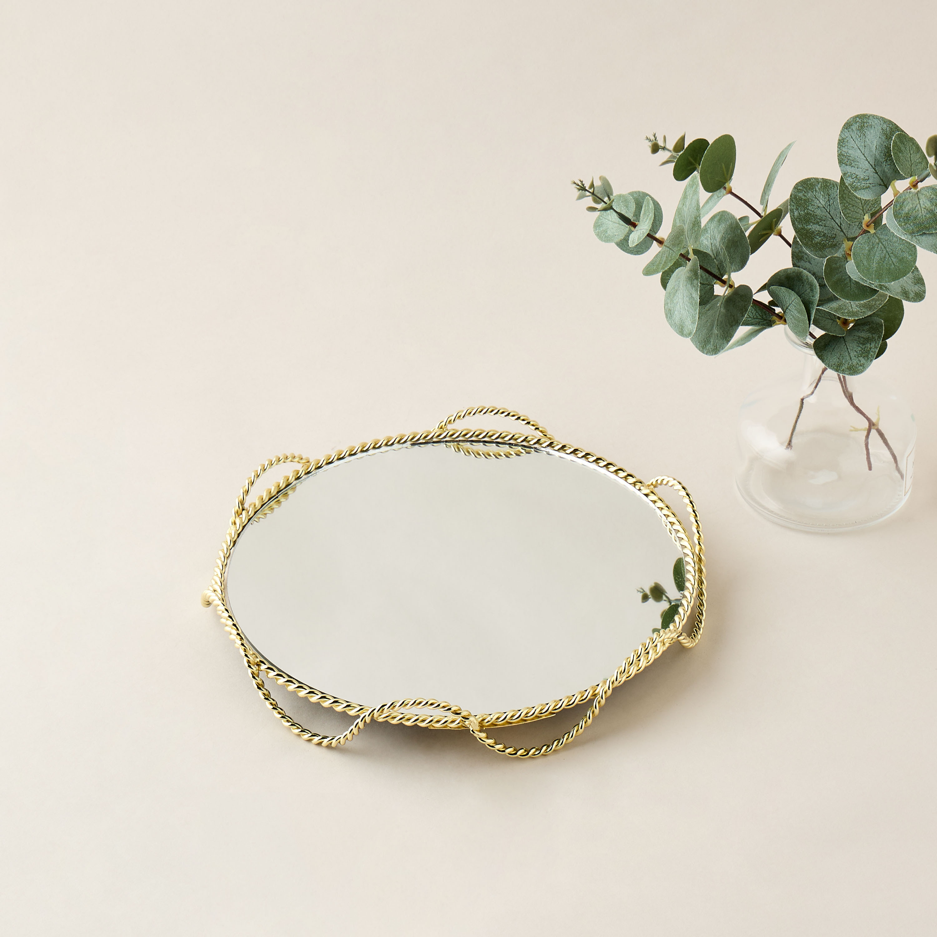 Twisted Metal Round Mirrored Decorative Tray - 31x11 cms-household-decor-boxesandtrays-image-2