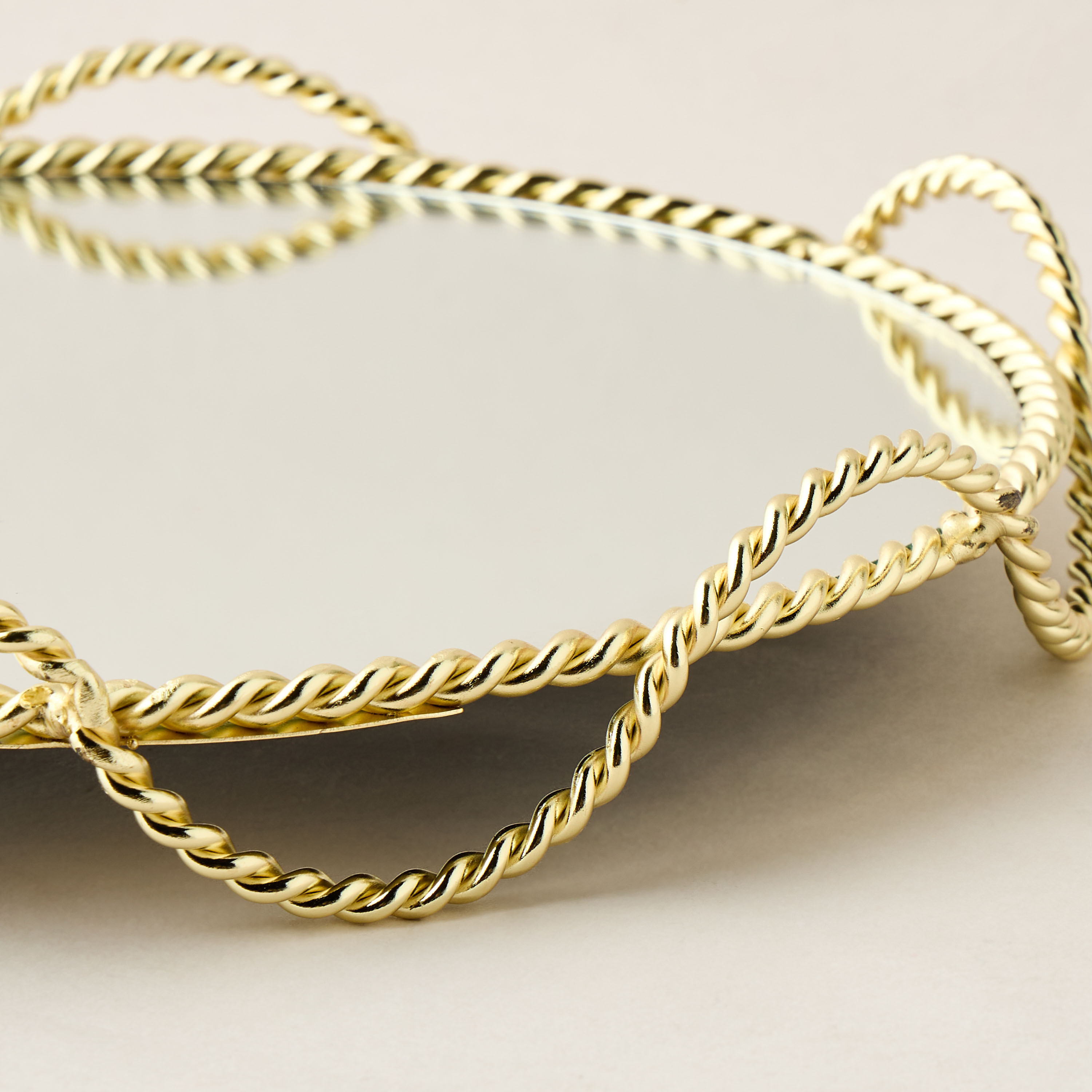 Twisted Metal Round Mirrored Decorative Tray - 31x11 cms-household-decor-boxesandtrays-image-4