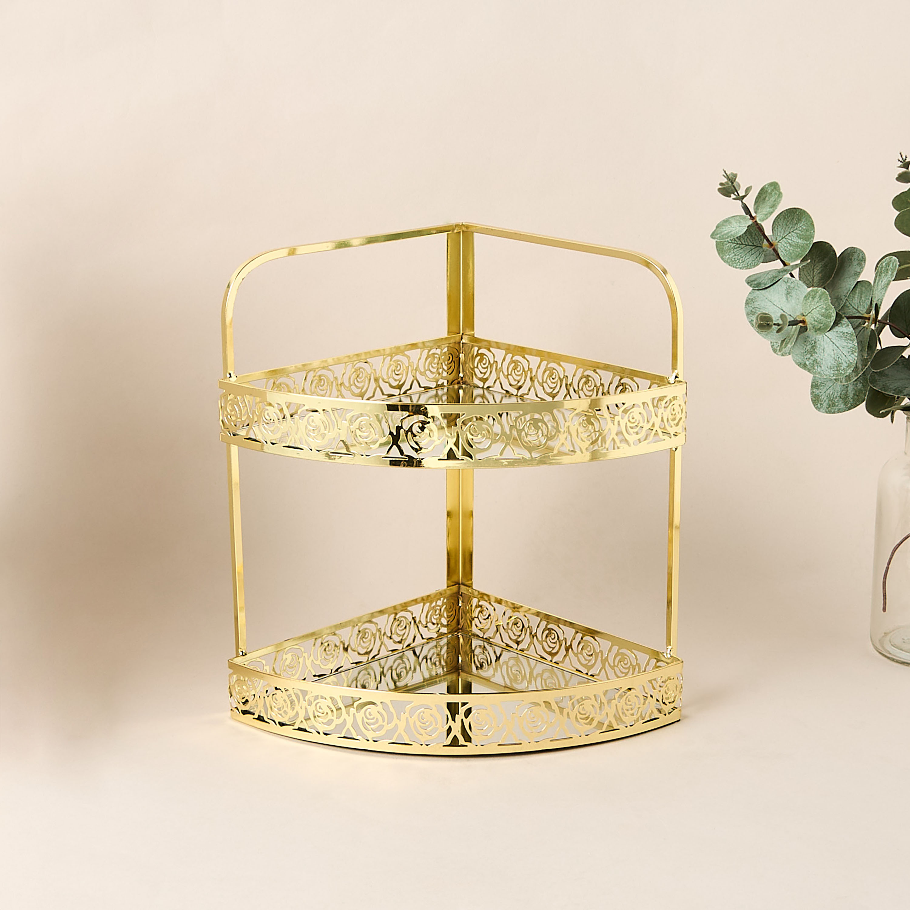 Rose Cutout Detail 2-Tier Corner Shelf-household-storage-storagesolutions-storageracks-image-1