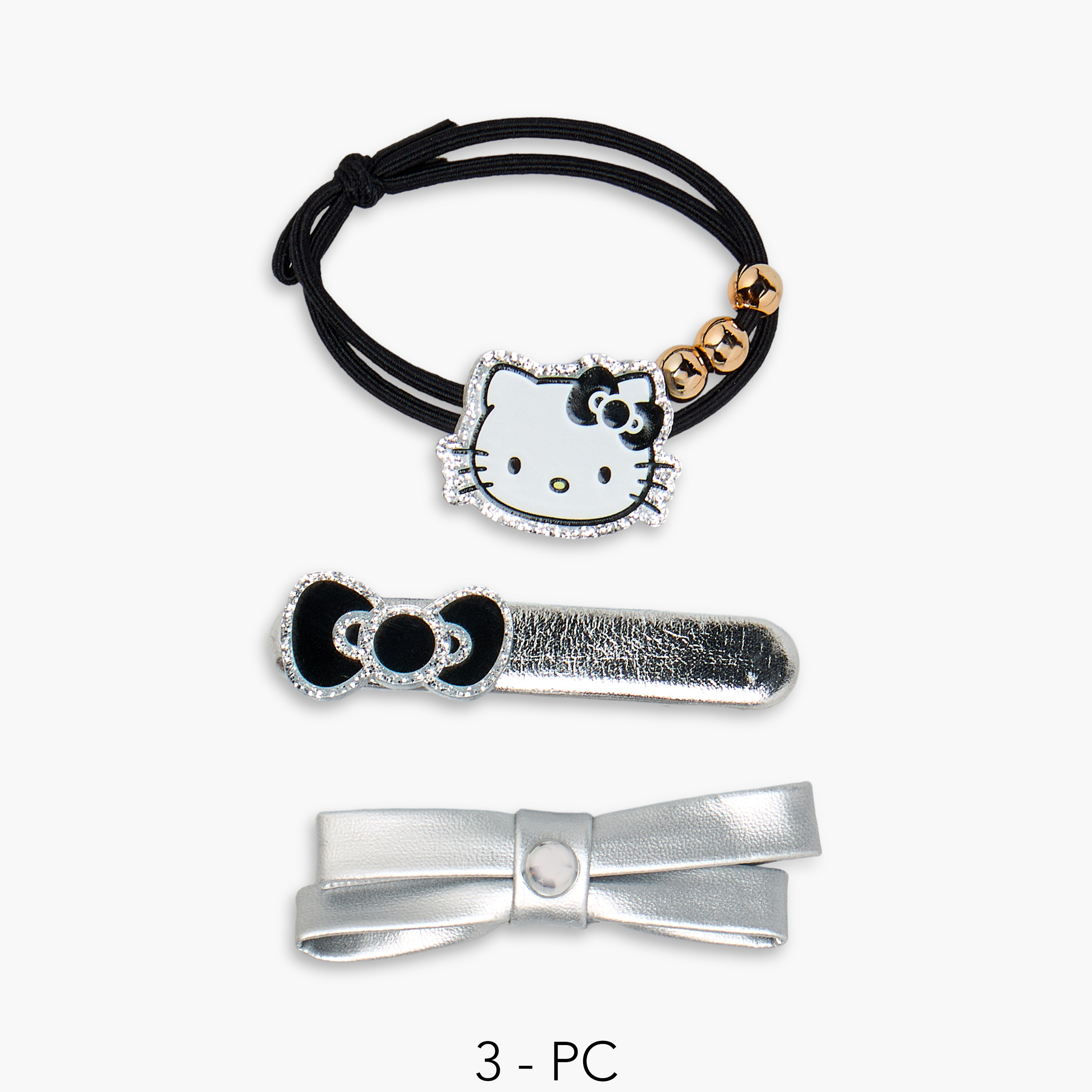 Pack of 3 Hello Kitty Hair Tie and Hair Clip Set with Glitter Detail-girls-accessories-hairaccessories-image-1