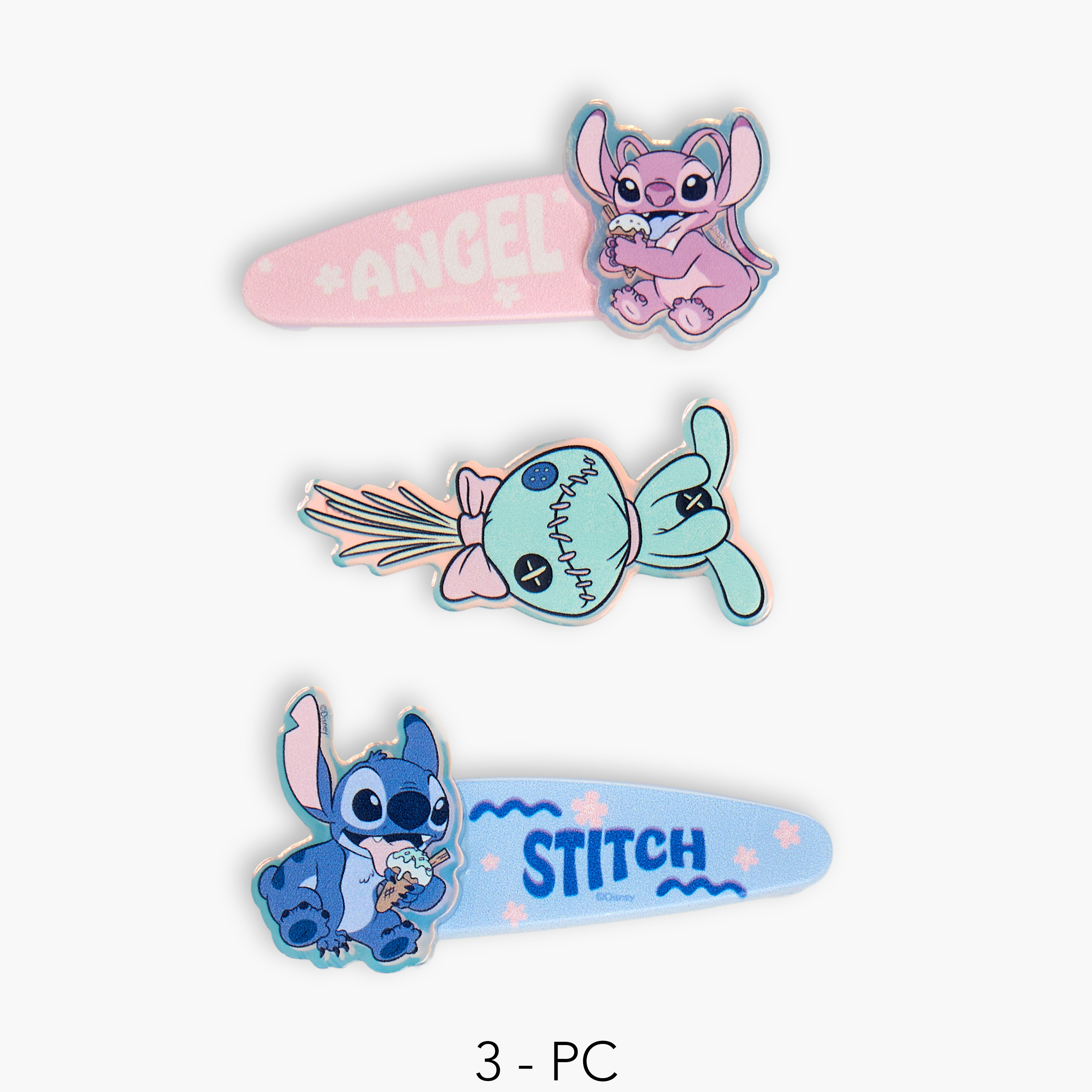 Pack of 3 Disney Hair Clip with 3D Angel and Stitch Print-girls-accessories-hairaccessories-image-1