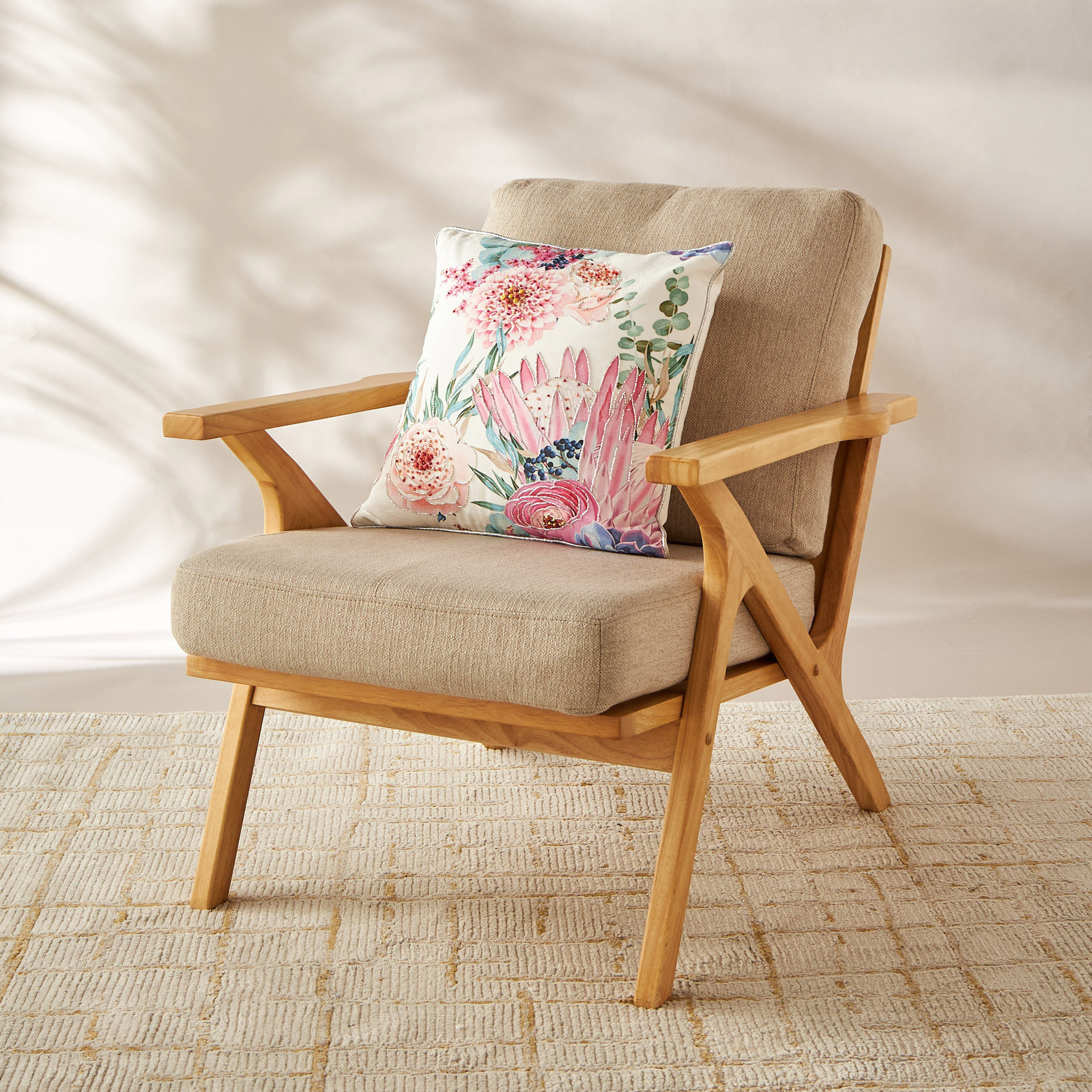 Embellished Floral Decorative Filled Cushion - 45x45 cms-household-cushionsandthrows-filledcushions-decorativecushions-image-1